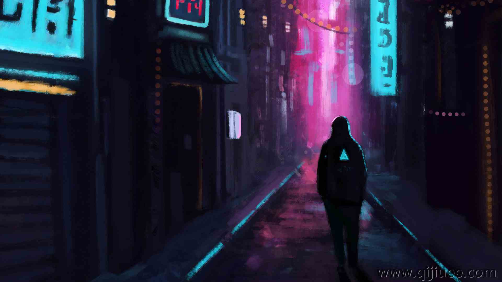 人物 行走 AI艺术 插图 黄昏 数字绘画 城市 街道 灯光 霓虹灯 赛博朋克 4K壁纸3840 x 2160/2.92 MB-柒染云阁