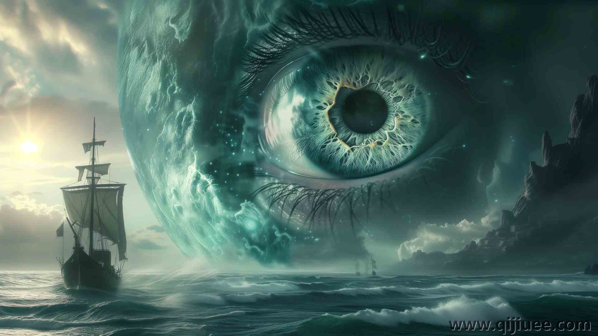眼睛 AI艺术 超现实 大海 船 波浪 插图 电脑壁纸 4K壁纸5824 x 3264/12.63 MB-柒染云阁