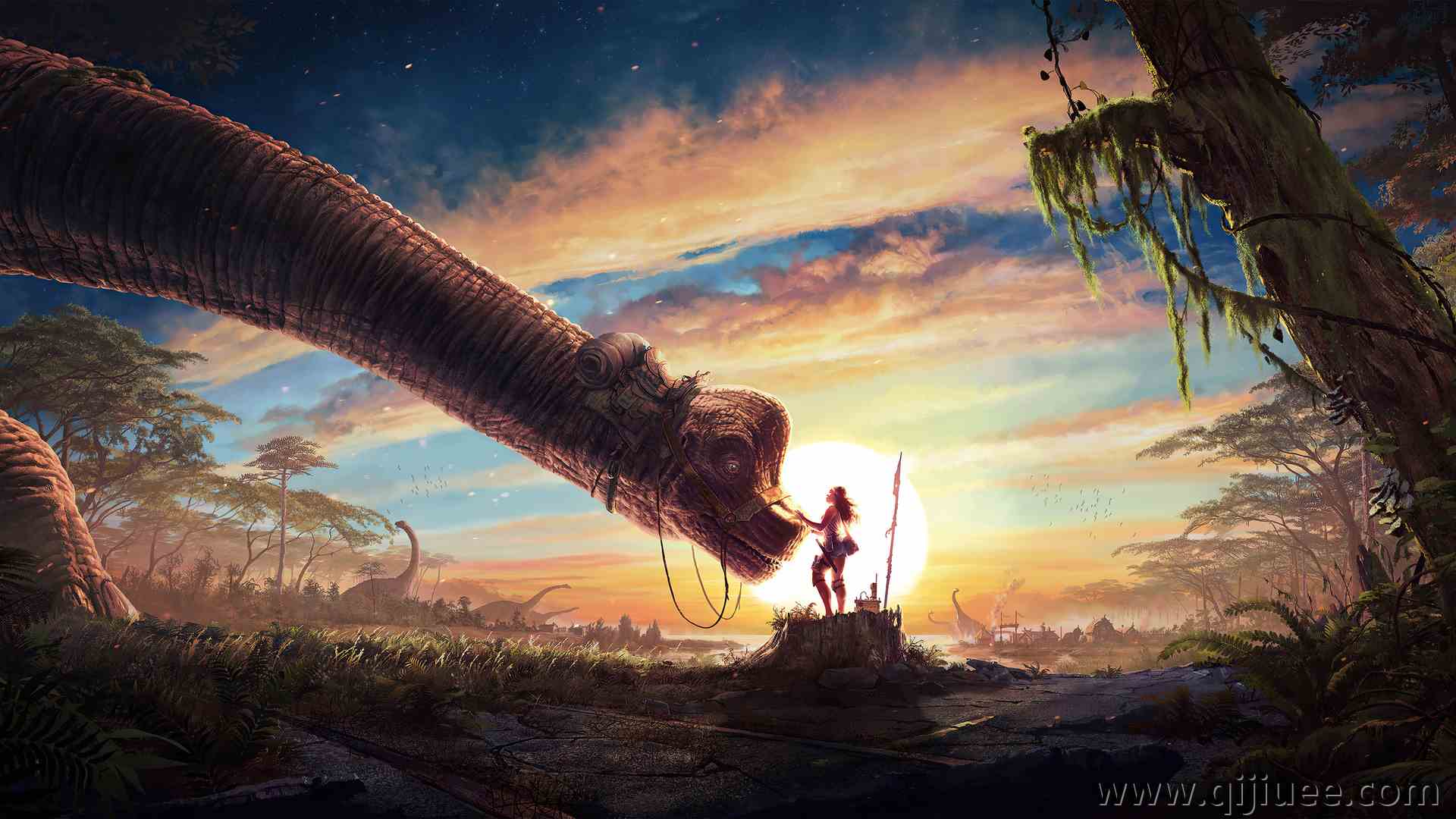 奇幻女孩 恐龙 AI艺术 动物 奇幻艺术 天空  4K壁纸3840 x 2160/5.15 MB-柒染云阁