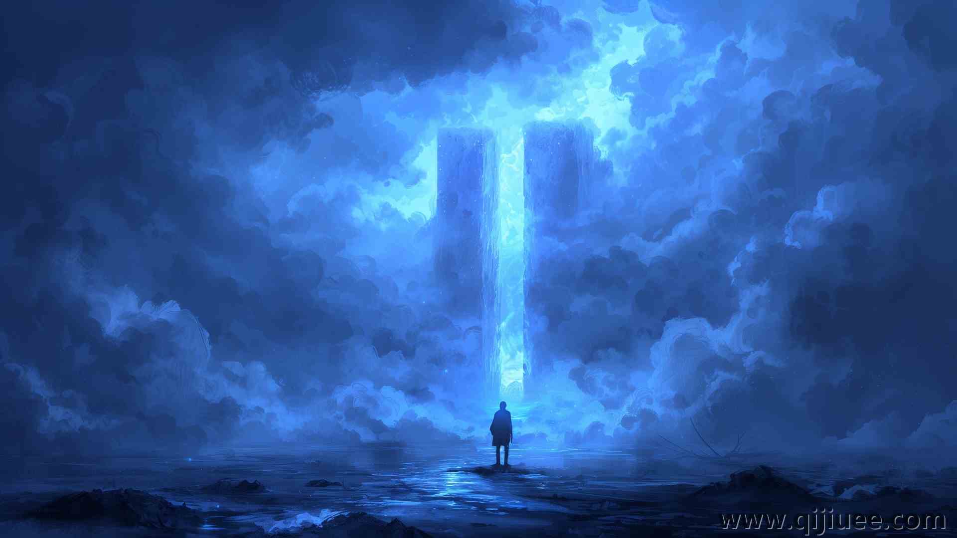 AI艺术 插图 列 蓝色 烟雾 塔 电脑壁纸 4K壁纸5824 x 3264/12.02 MB-柒染云阁