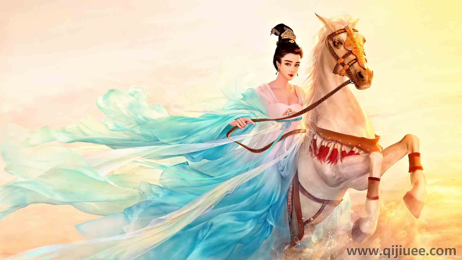 女人 亚洲 AI艺术 原图 奇幻艺术 肖像 绘画 马  4K壁纸3840 x 2160/3.73 MB-柒染云阁