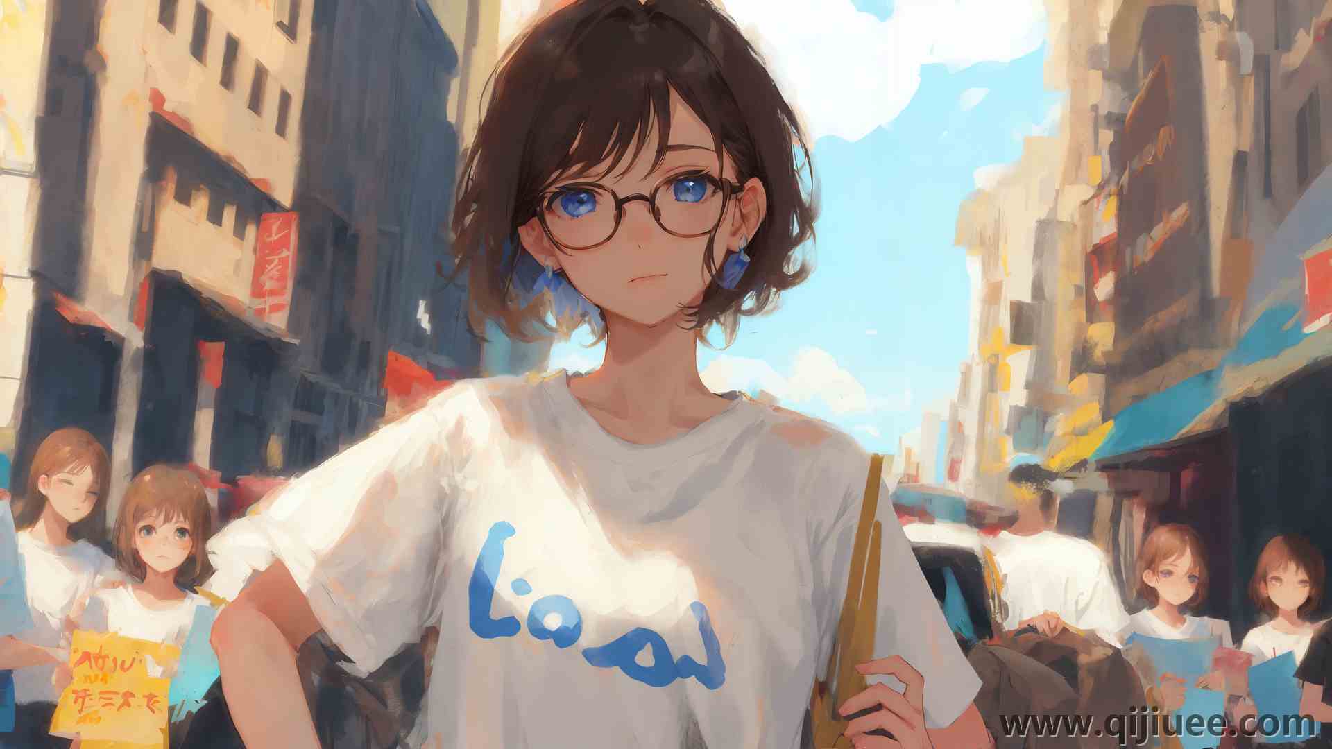 女人 短发 动漫 动漫女孩 眼镜 人工智能艺术  4K壁纸3840 x 2160/9.68 MB-柒染云阁