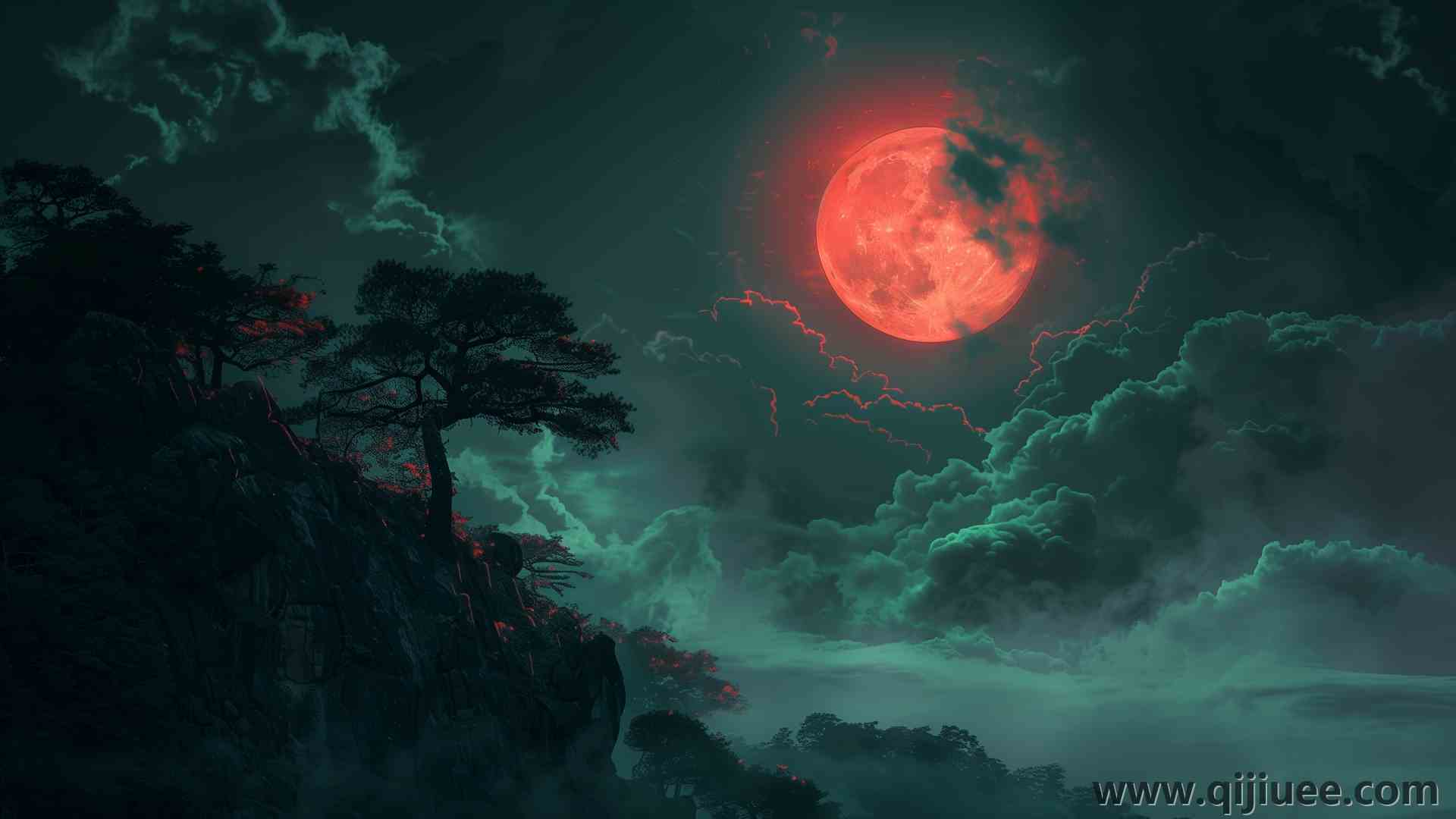 人工智能艺术 插图 红月亮 云  电脑壁纸 4K壁纸5824 x 3264/10.92 MB-柒染云阁