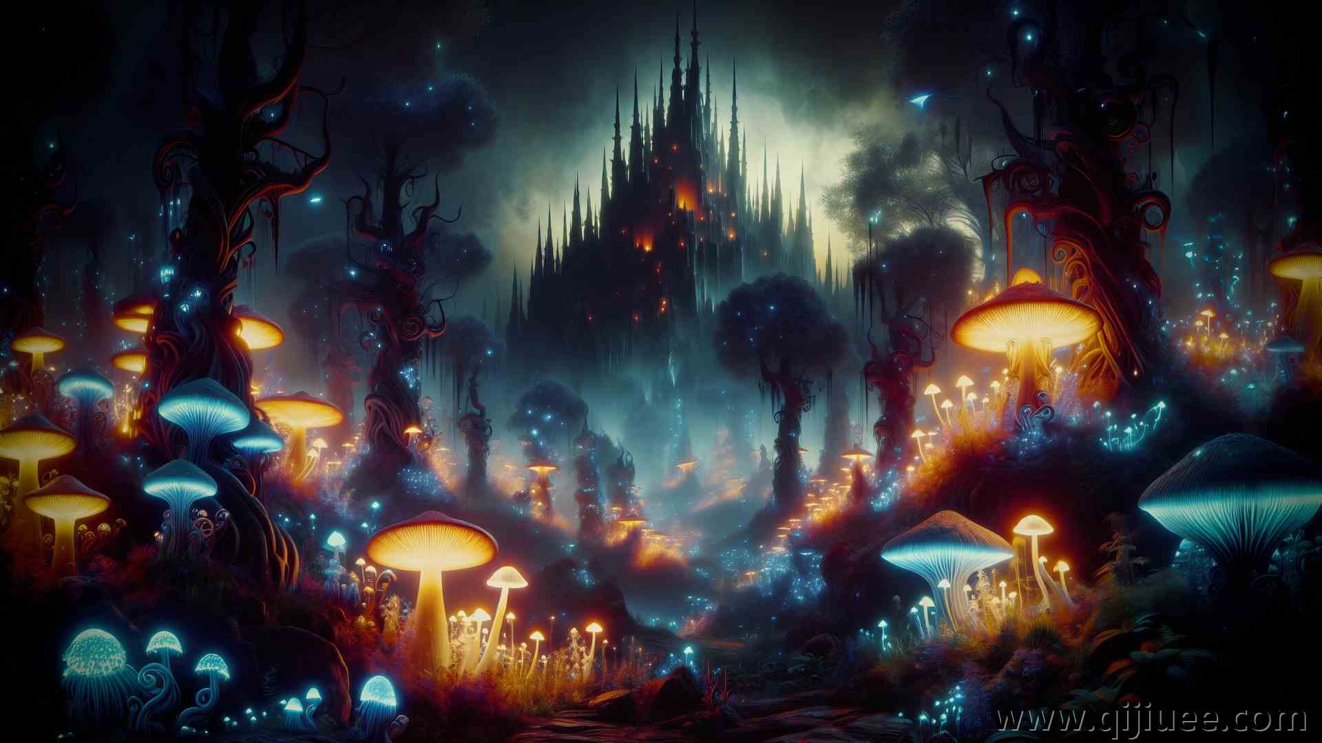黑暗幻想 幻想城堡 蘑菇 电脑贴纸 4K贴纸5120 x 2880/4.58 MB-柒染云阁