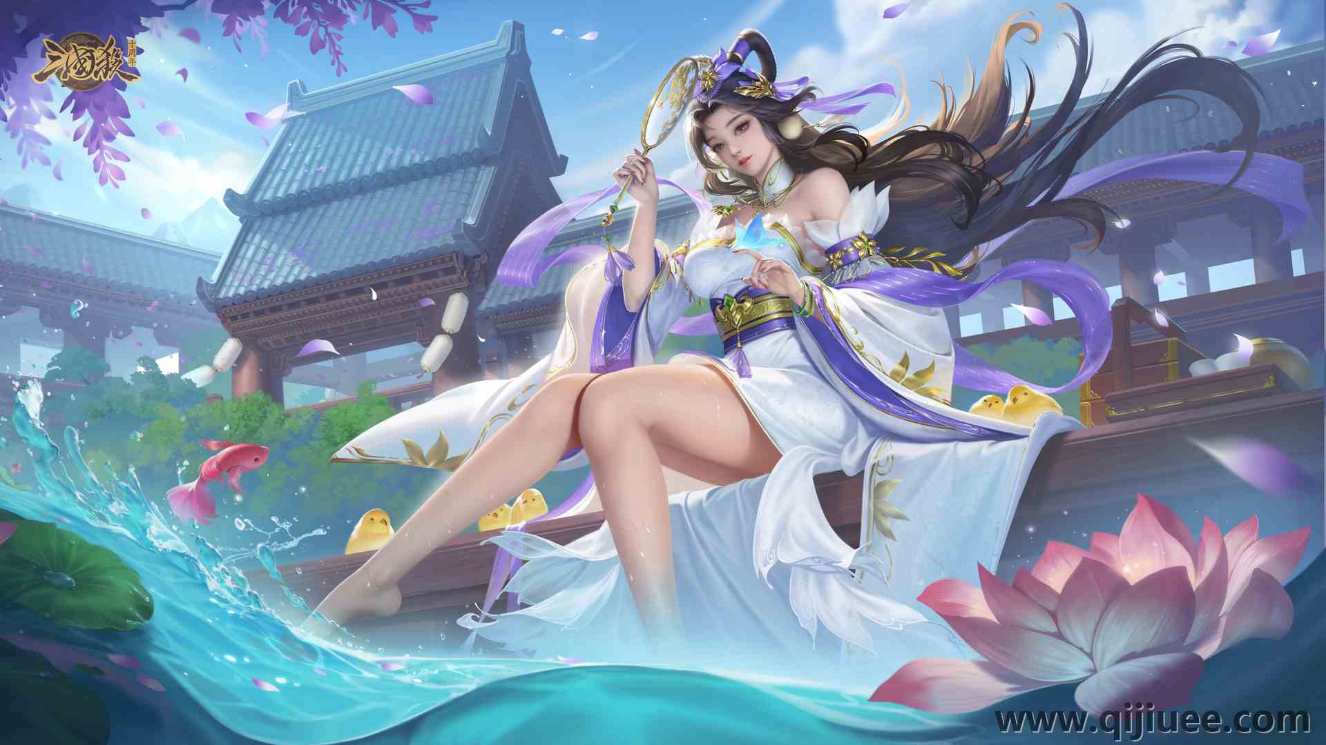 长腿 电子游戏 角色 长发  天空 女孩 花瓣  云 三国杀 电脑壁纸 4K壁纸3840 x 2160/3.7 MB-柒染云阁