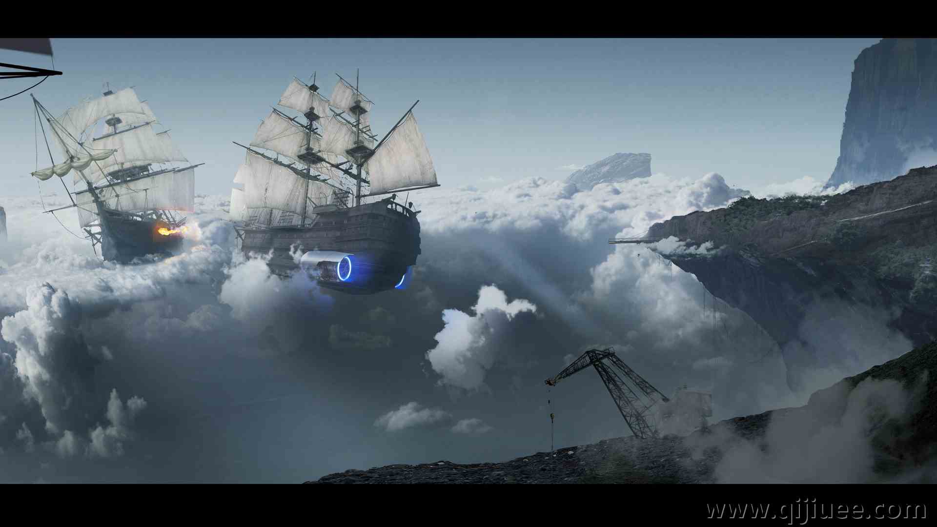 飞艇 帆船 车辆 战斗 风景 天空 云 船 游戏 科幻 电脑壁纸 8K壁纸7720 x 2646/2.64 MB-柒染云阁