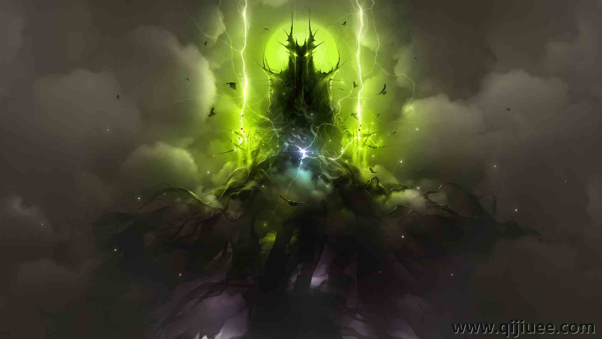 虚构 灵魂 AI艺术 幻想艺术 黑暗 魔法 闪电 绿色 云 电脑壁纸 4K壁纸4092 x 2302/3.09 MB-柒染云阁