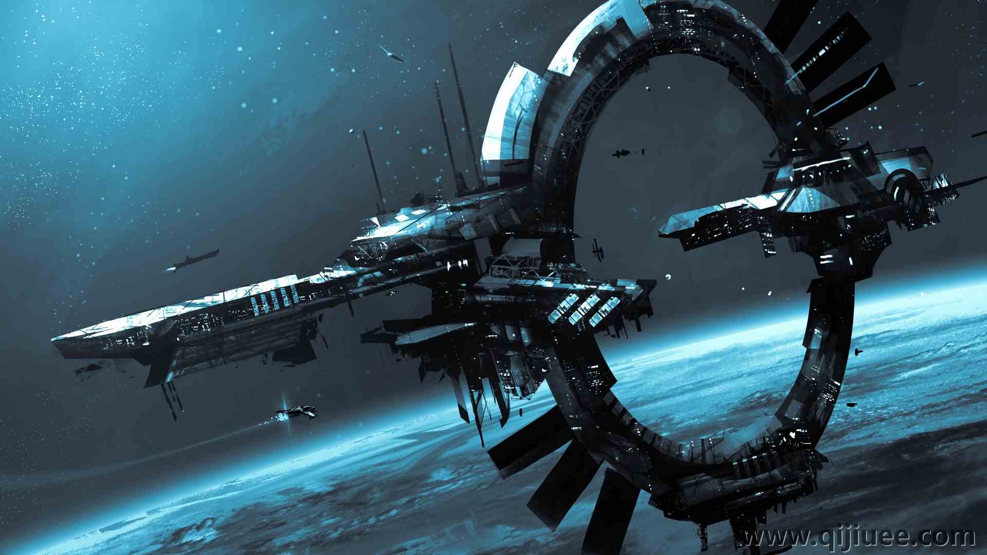 科幻小说 星球公民 空间站 游戏 游戏CG 艺术 青色  电脑壁纸 4K壁纸4000 x 2221/1.11 MB-柒染云阁