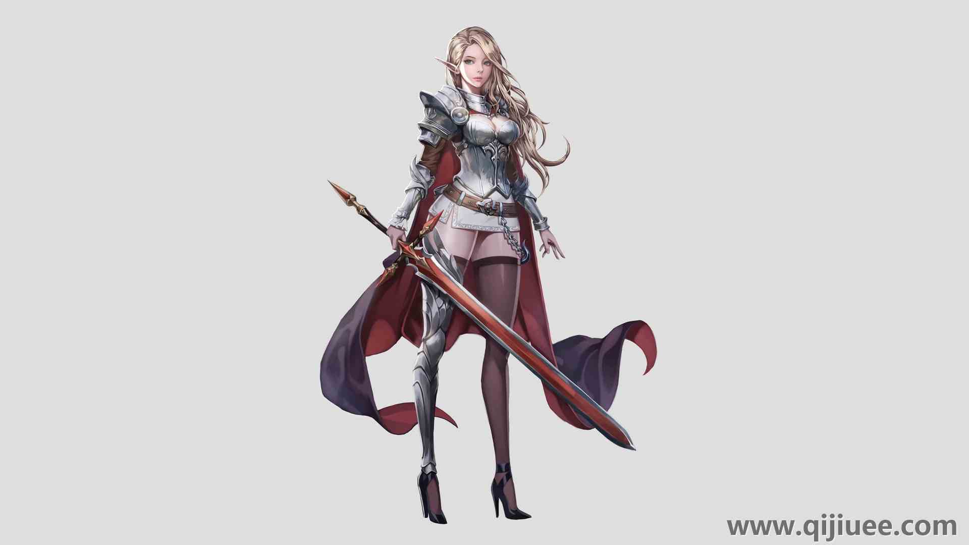 幻想 女孩 动漫 女孩 简单背景 剑 武器 幻想艺术  电脑壁纸 4K壁纸5800 x 2940/0.59 MB-柒染云阁
