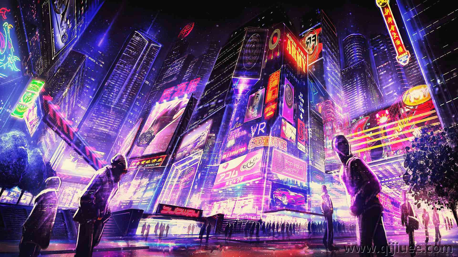 夜 赛博朋克 未来  城市 AI艺术 概念艺术 幻想艺术  电脑壁纸 4K壁纸3840 x 2160/8.91 MB-柒染云阁