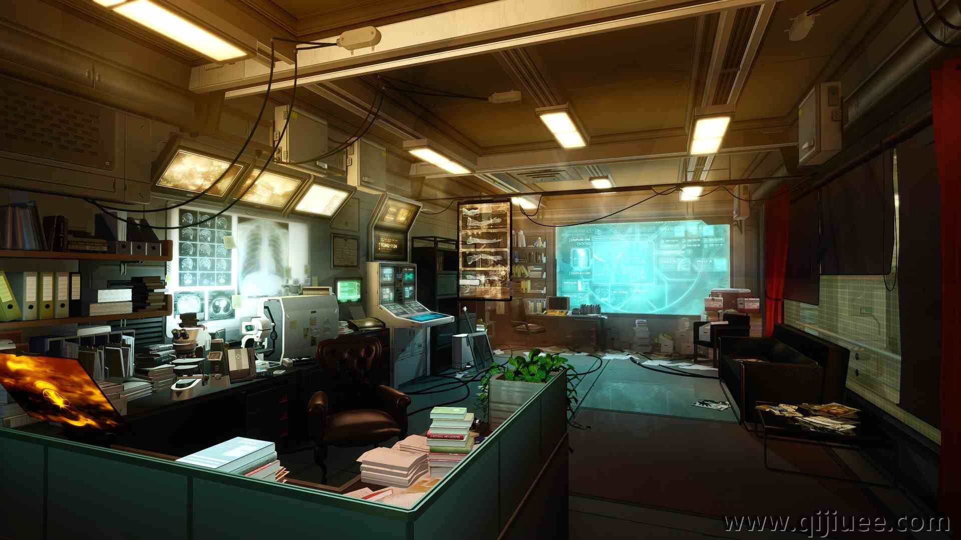 室内 未来 射线 办公室 游戏CG 科幻  电脑壁纸 4K壁纸3840 x 2160/1.25 MB-柒染云阁
