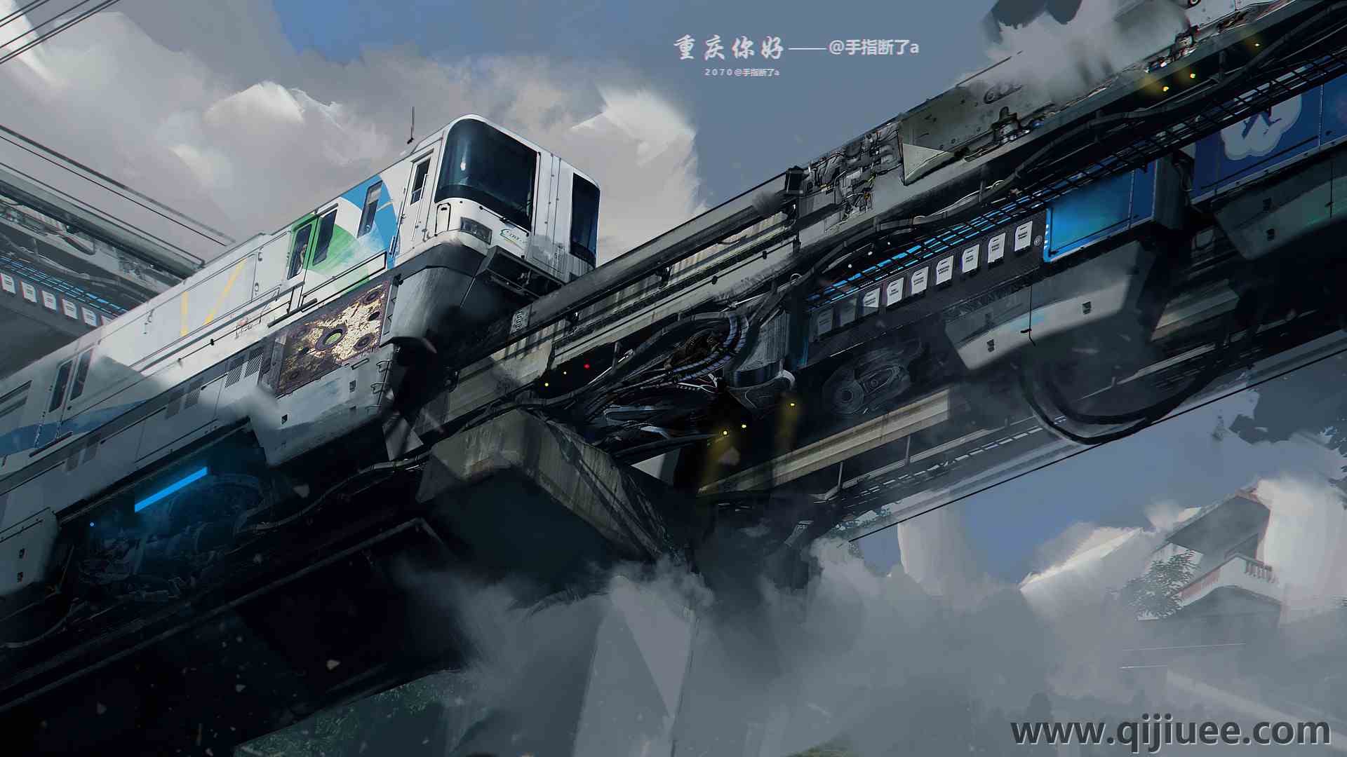 赛博朋克 未来 AI艺术 重庆 火车 地铁 电脑壁纸 8K壁纸7680 x 3114/3.49 MB-柒染云阁