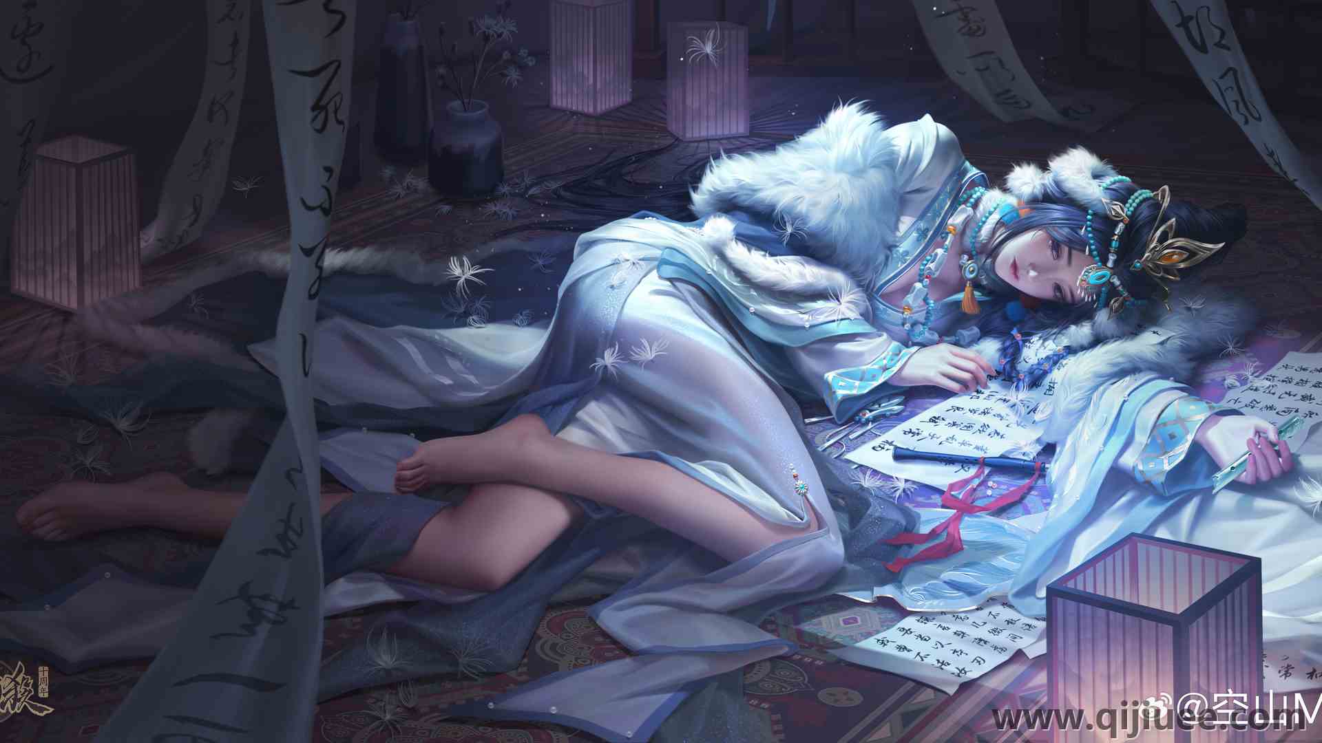 游戏 女孩 角色 长发 躺着 侧躺 三国杀 立绘 电脑壁纸 4K壁纸5780 x 2828/4.64 MB-柒染云阁
