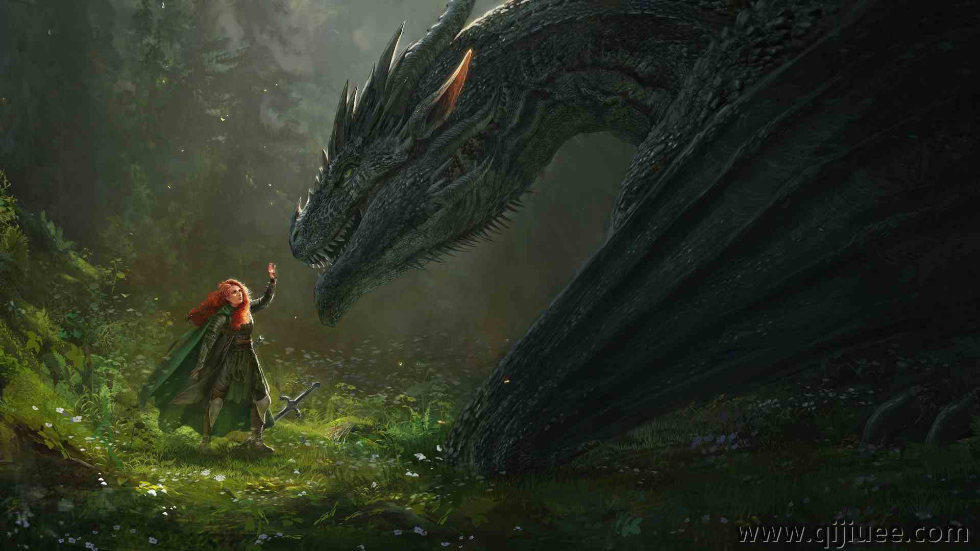 女人 红发 奇幻女孩 奇幻艺术 龙 4K壁纸7000 x 3000/10.28 MB-柒染云阁