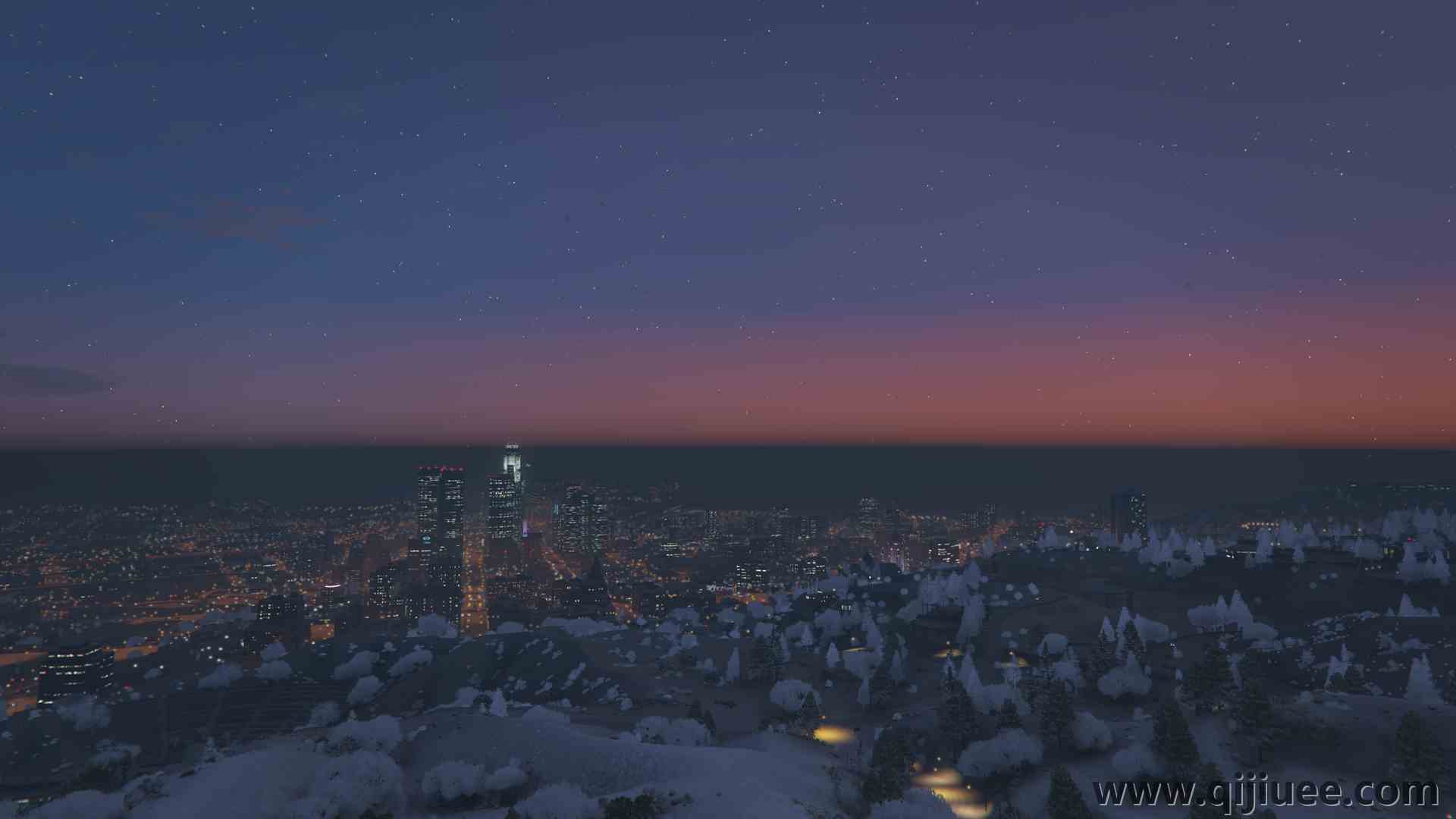 城市 日落 雪 森林 夜空  4K壁纸3840 x 2160/5.18 MB-柒染云阁