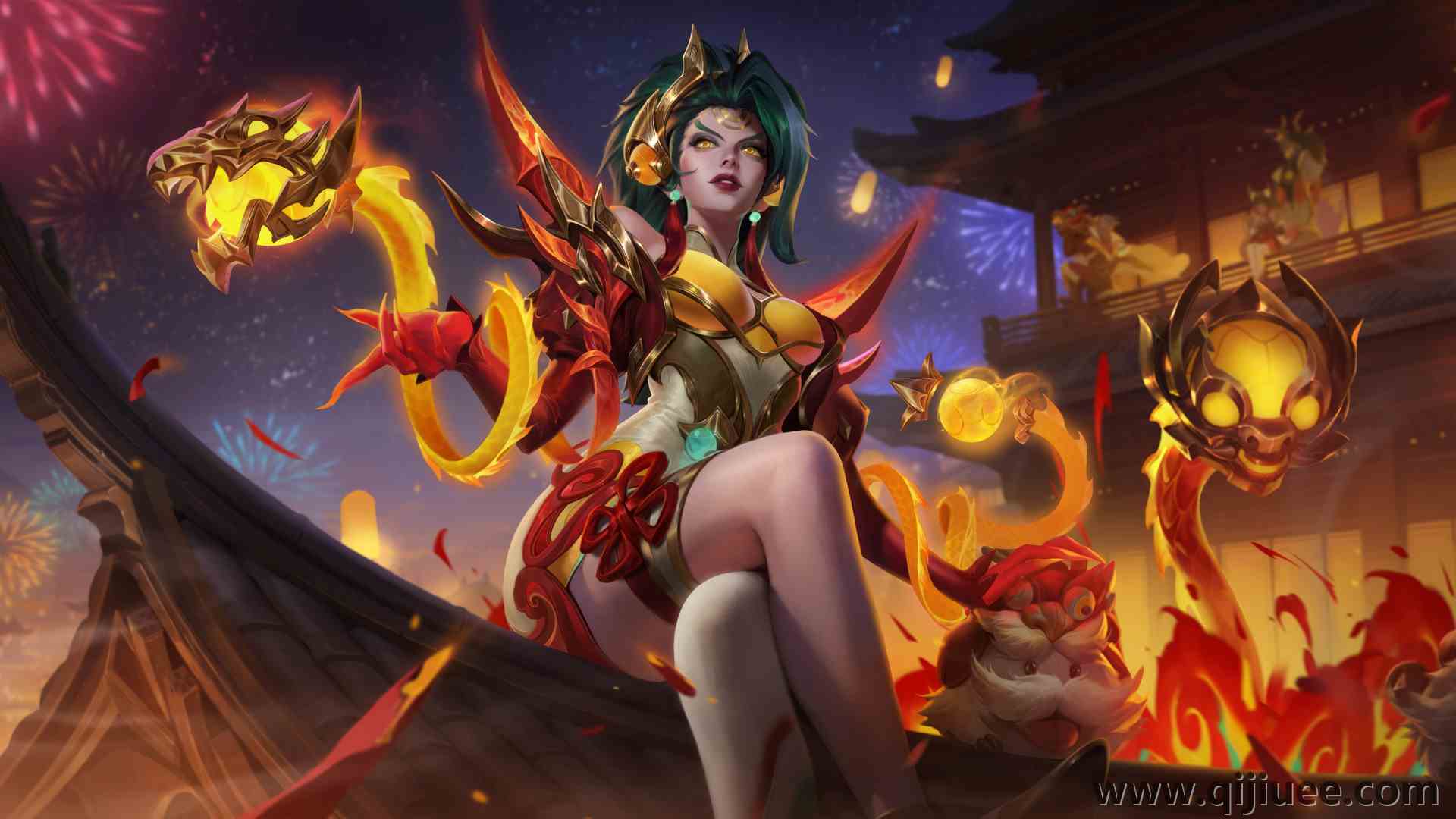 英雄联盟 电子游戏 女孩 腿 龙灯 数字艺术 烟花 天空 夜晚 8K壁纸7680 x 4320/3.77 MB-柒染云阁