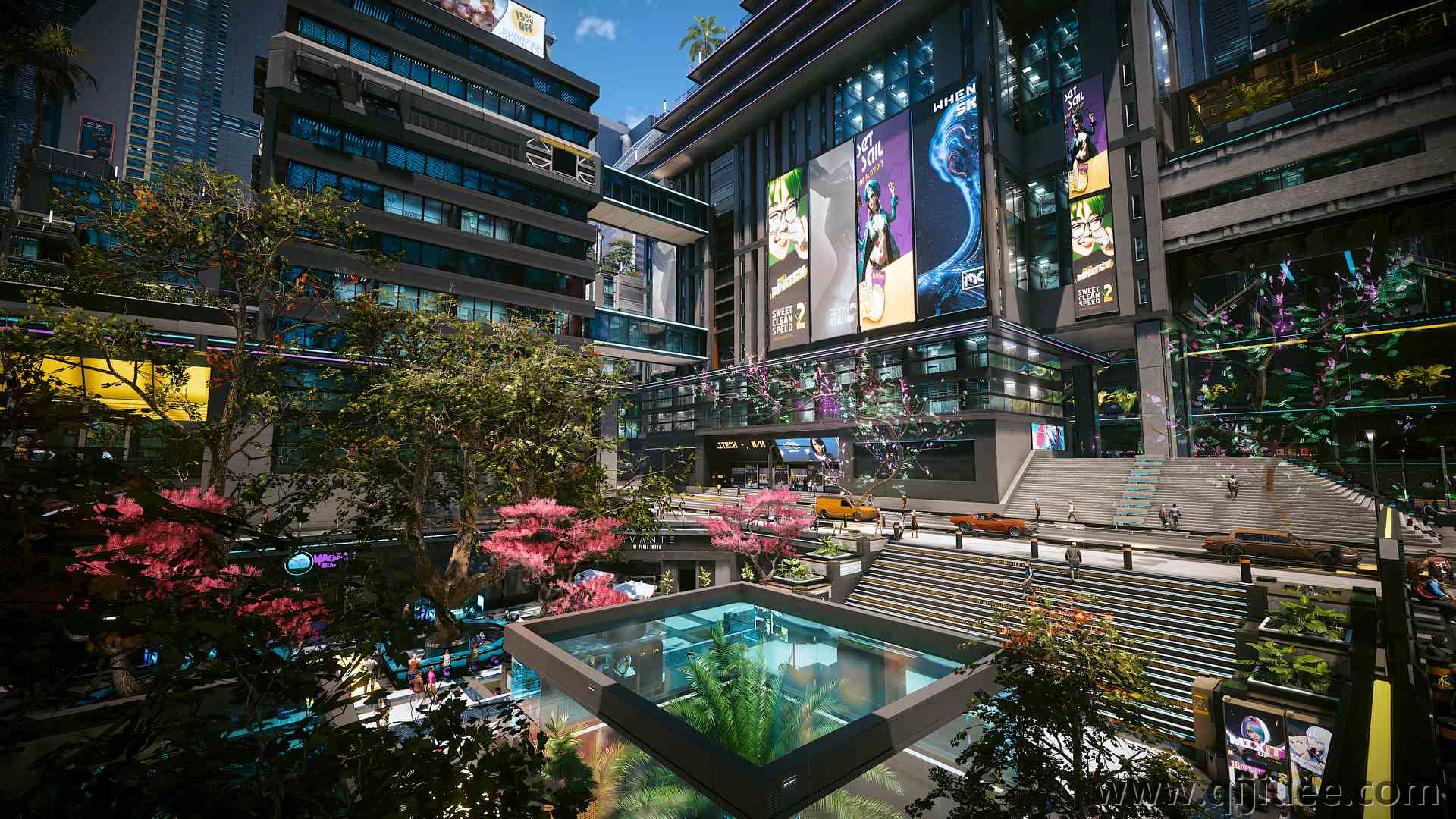 树木 树屋 花园 花园城市 广告 霓虹灯 绿色 城市 赛博朋克 摩天大楼 视频游戏 4K壁纸3840 x 2160/17.79 MB-柒染云阁