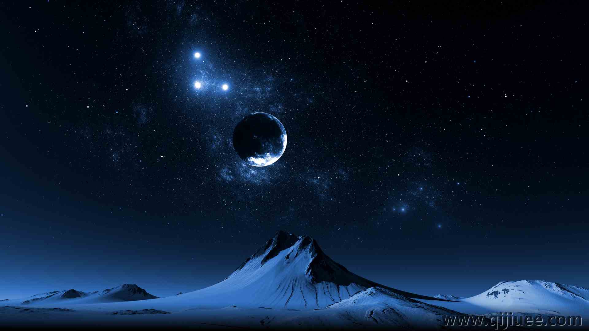 催眠 AI艺术 插图 自然 夜景 风景 伽利 星星 山脉 天空 行星 3840 x 2160/6.51 MB-柒染云阁