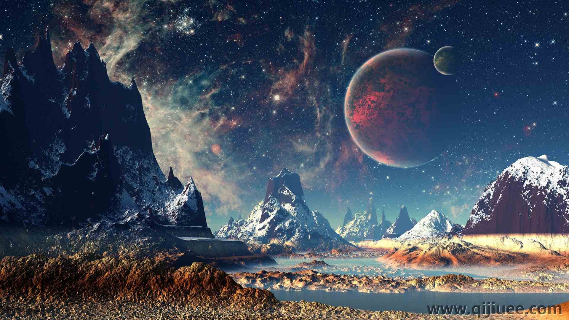 星星 行星 空间 山脉 AI艺术 天空 风景 自然 3840 x 2160/2.29 MB-柒染云阁