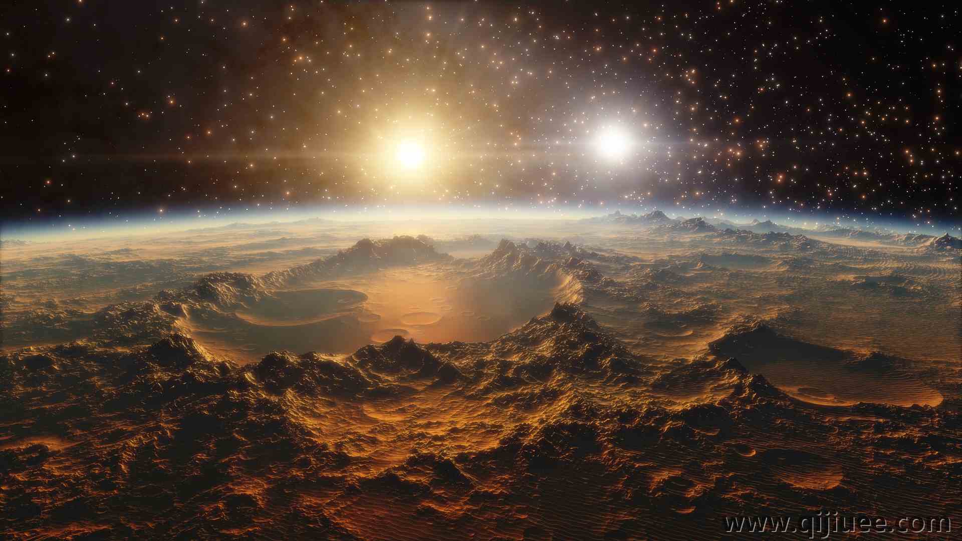 太空 陨石坑 行星 恒星 风景 3840 x 2160/2.24 MB-柒染云阁