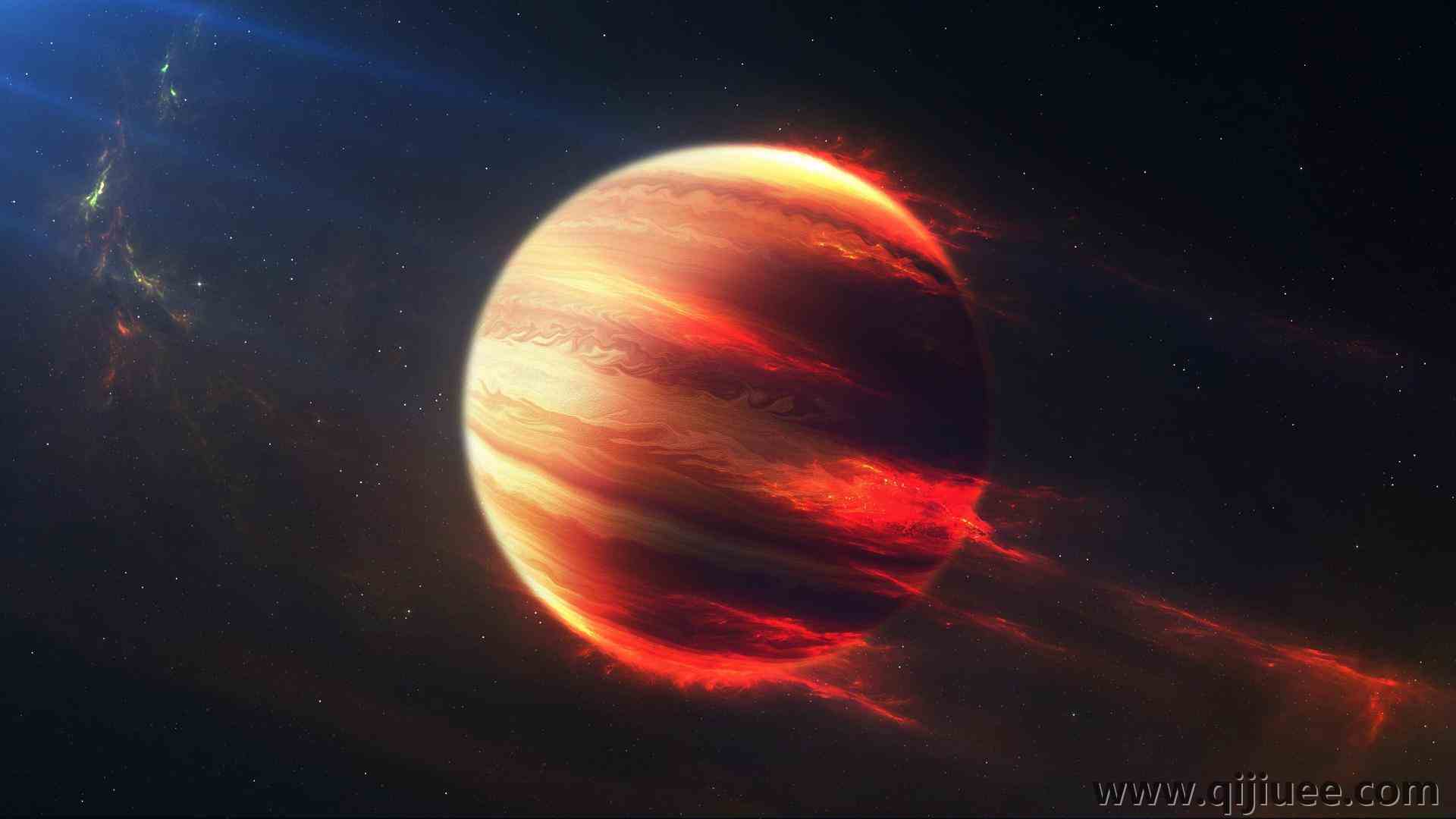 空间 木星 太阳光线 红色 无尽的空间 空间艺术 AI艺术 行星  电脑壁纸 4K壁纸3840 x 2160/0.33 MB-柒染云阁