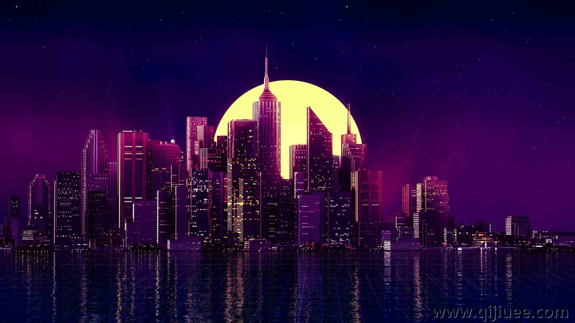 合成波 未来主义 网络 霓虹灯 深紫色背景 4096 x 2400/1.11 MB-柒染云阁