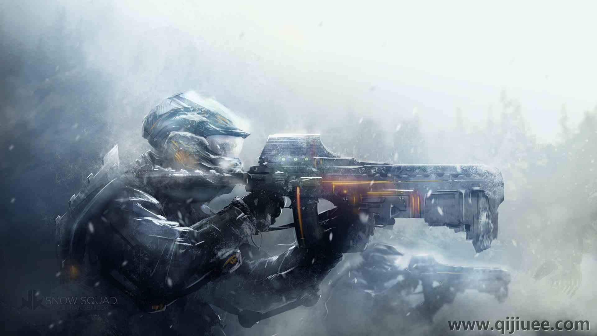 士兵 未来主义 武器 雪 AI艺术 电子游戏 枪支 奇幻艺术 科幻 4251 x 2325/1.06 MB-柒染云阁