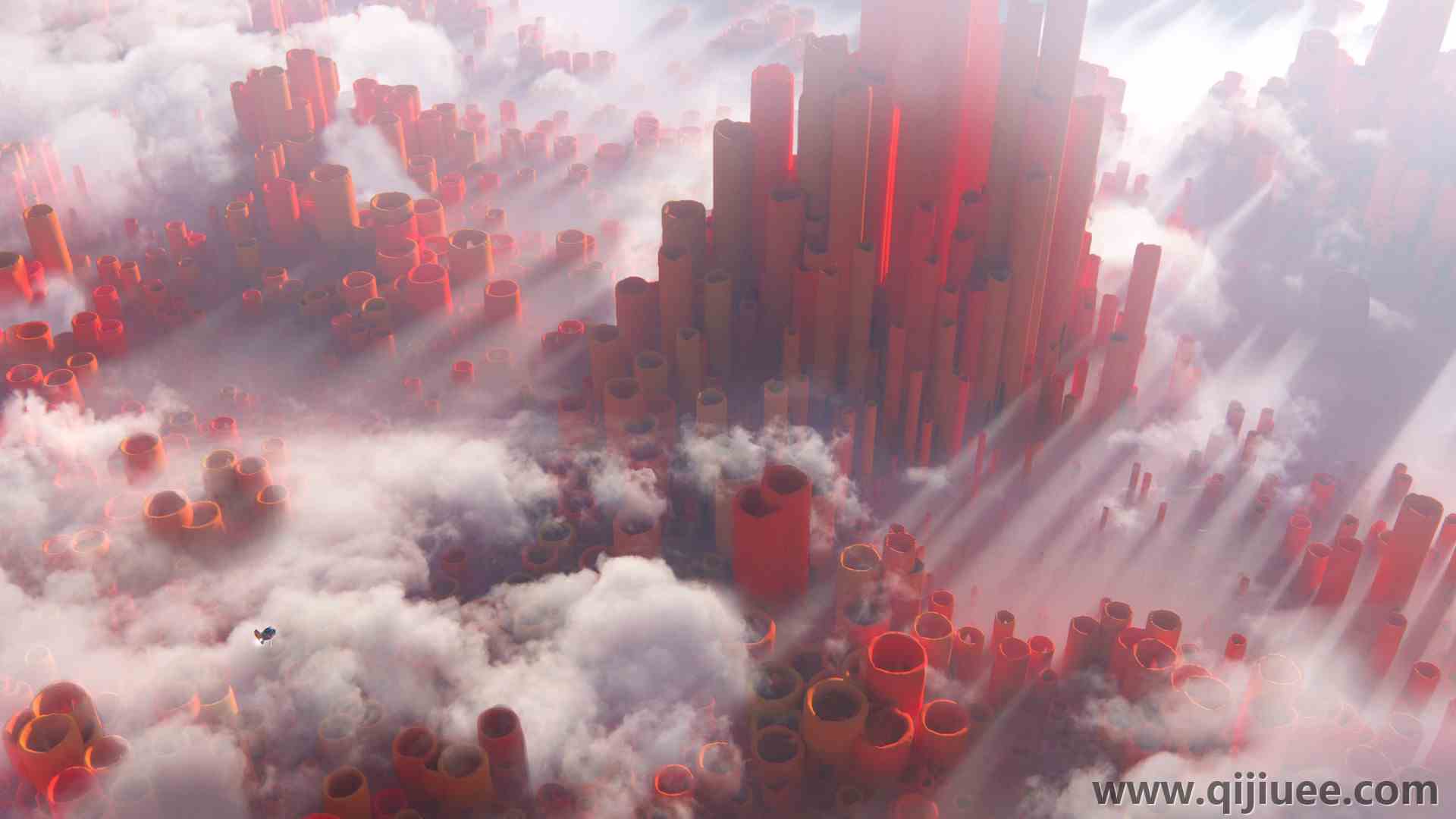 AI艺术 科幻小说 云 船 柱子 抽象 3840 x 2160/1.33 MB-柒染云阁
