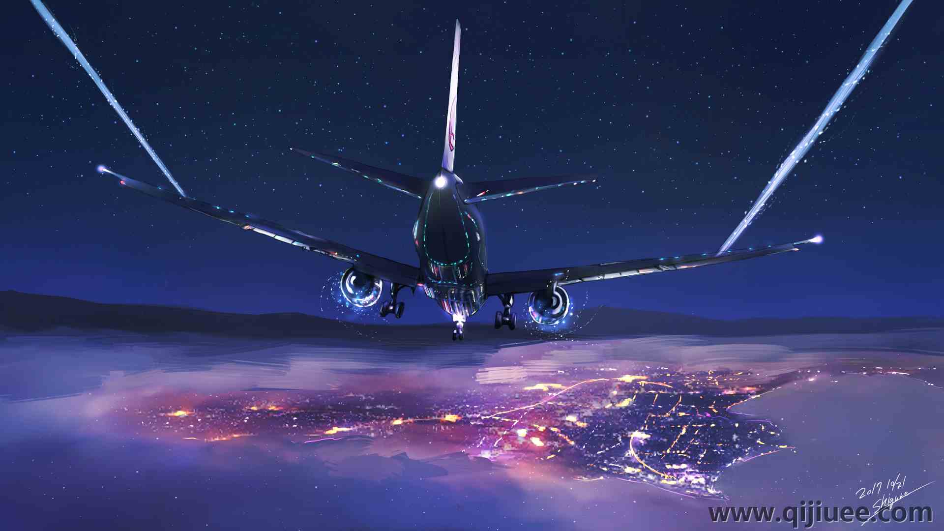 城市 云 天空 城市灯光 星星 夜晚 绘画  电脑壁纸 4K壁纸3840 x 2160/3.4 MB-柒染云阁