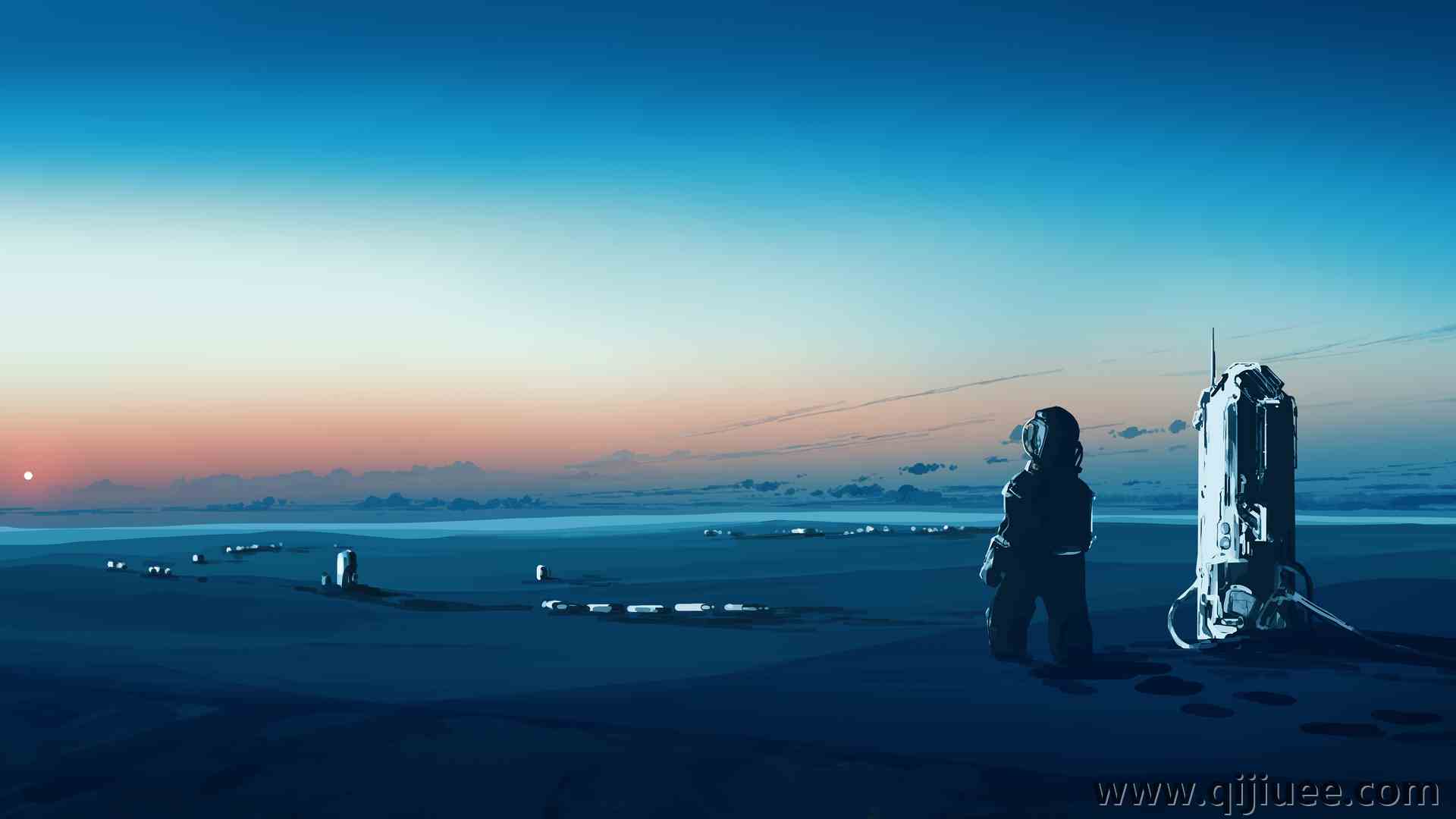 宇航员 宇航服 宇宙飞船 极简主义 日落 夕阳辉光 简单背景 3840 x 2160/0.87 MB-柒染云阁