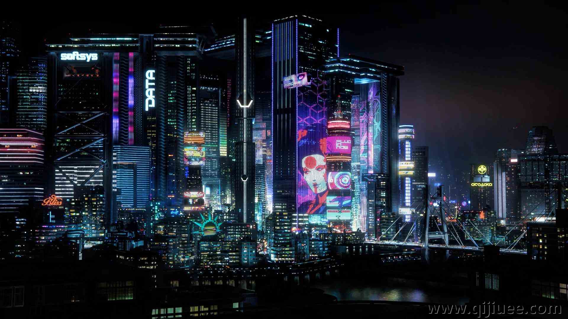 城市景观 夜晚 灯光 城市 城市灯光 桥梁 赛博朋克 3840 x 2160/0.78 MB-柒染云阁