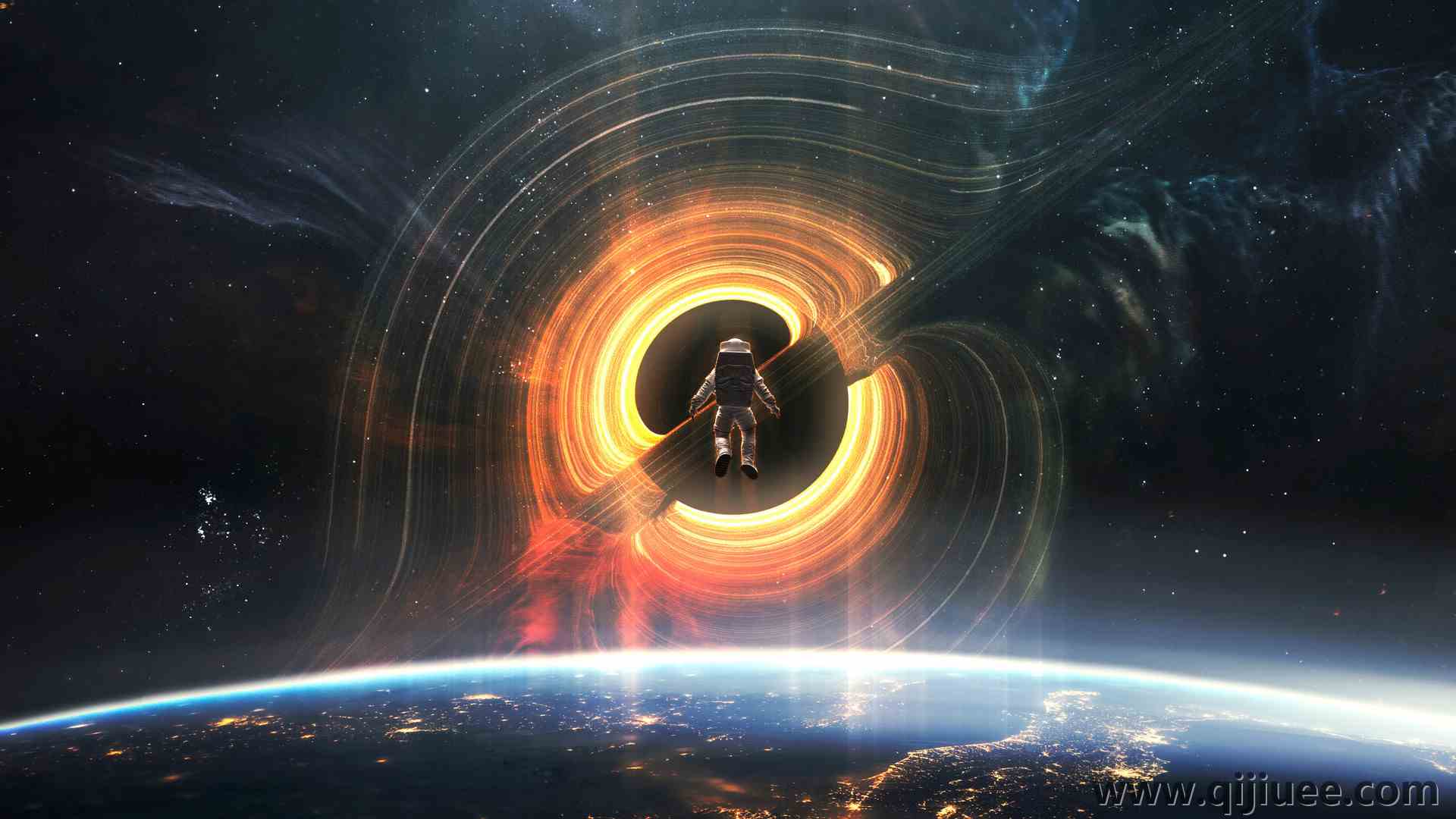 宇航员 AI艺术 图片 插图 空间艺术 伽利 行星 黑洞 地球  电脑壁纸 4K壁纸3840 x 2400/2.11 MB-柒染云阁