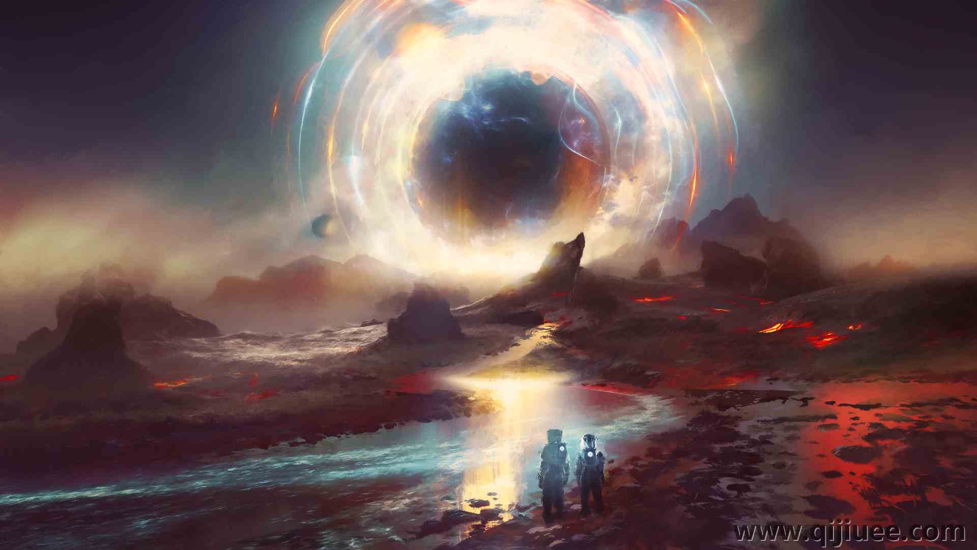 宇航员 科学家 太阳 黑色 行星 熔岩 太空 3840 x 2160/8.92 MB-柒染云阁