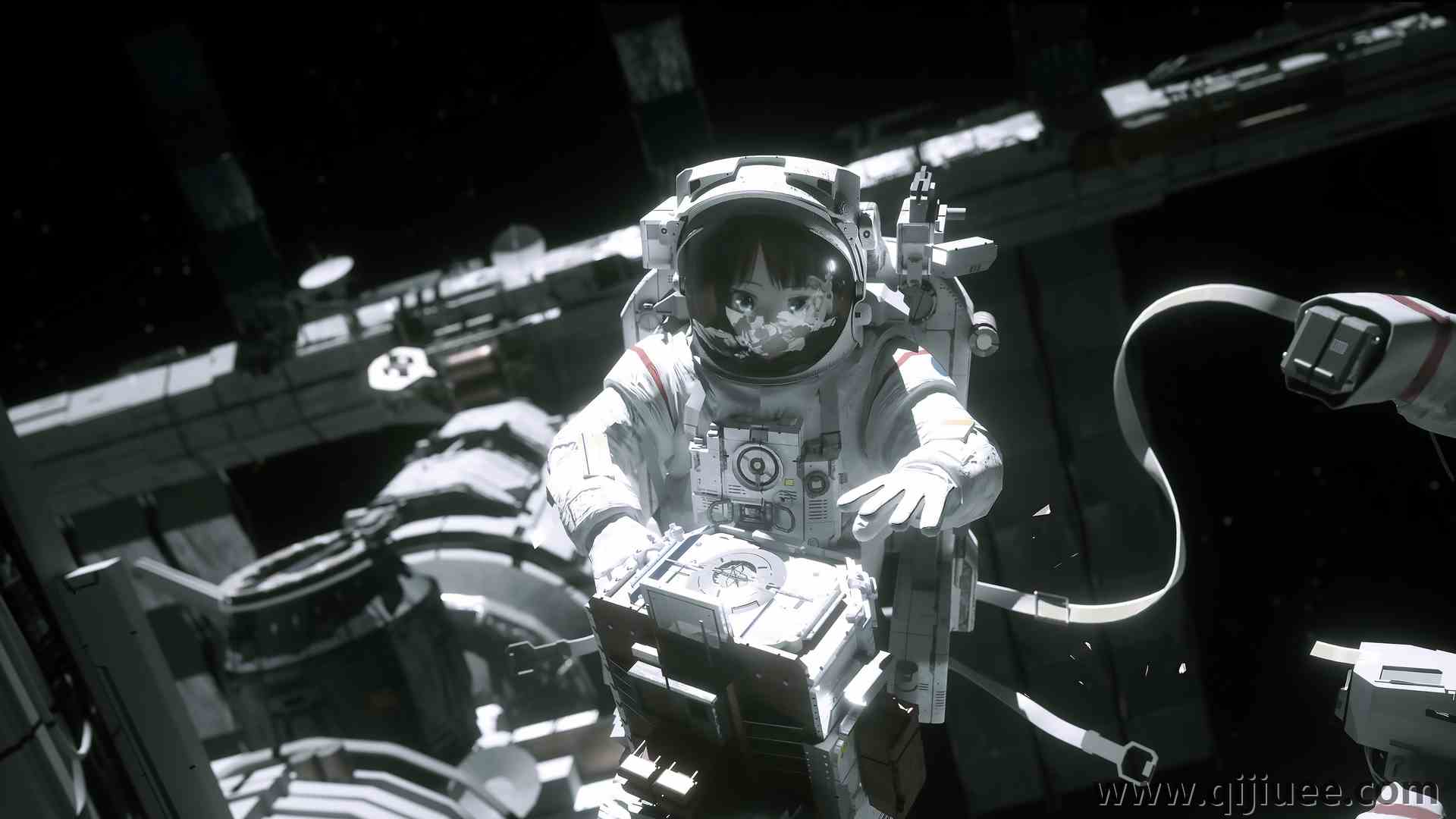 宇航员 新奇 宇宙 宇航服 空间站 动漫女孩  电脑壁纸 4K壁纸3840 x 2160/2.24 MB-柒染云阁