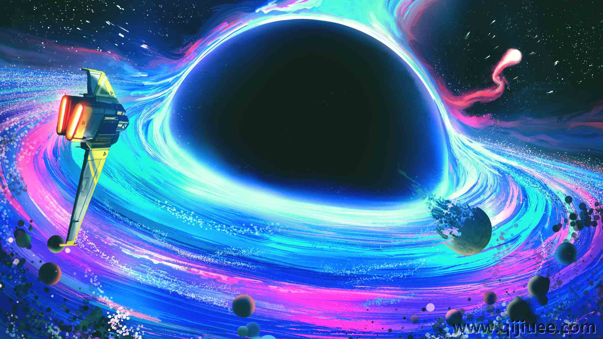 伽利 恒星 黑洞 宇宙飞船 蓝色 科幻 电脑壁纸 4K壁纸3840 x 2160/7.53 MB-柒染云阁