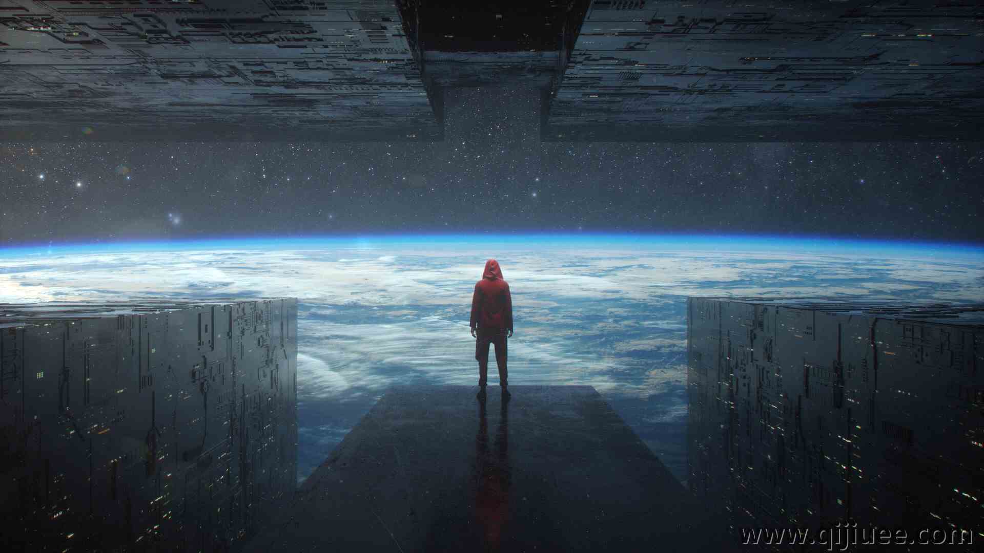 地球 空间 飞船 船 未来派 独自 星星 兜帽 电脑壁纸 4K壁纸3840 x 2160/2.2 MB-柒染云阁