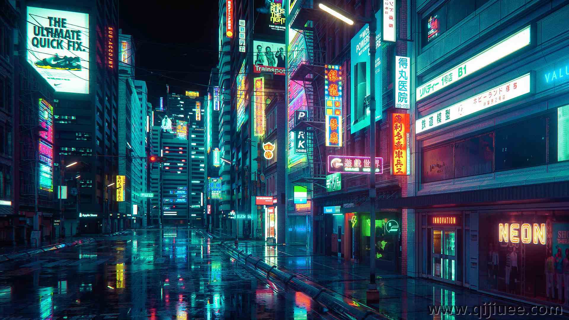 城市 建筑 街道 夜晚 赛博朋克  电脑壁纸 4K壁纸3840 x 2160/14.24 MB-柒染云阁