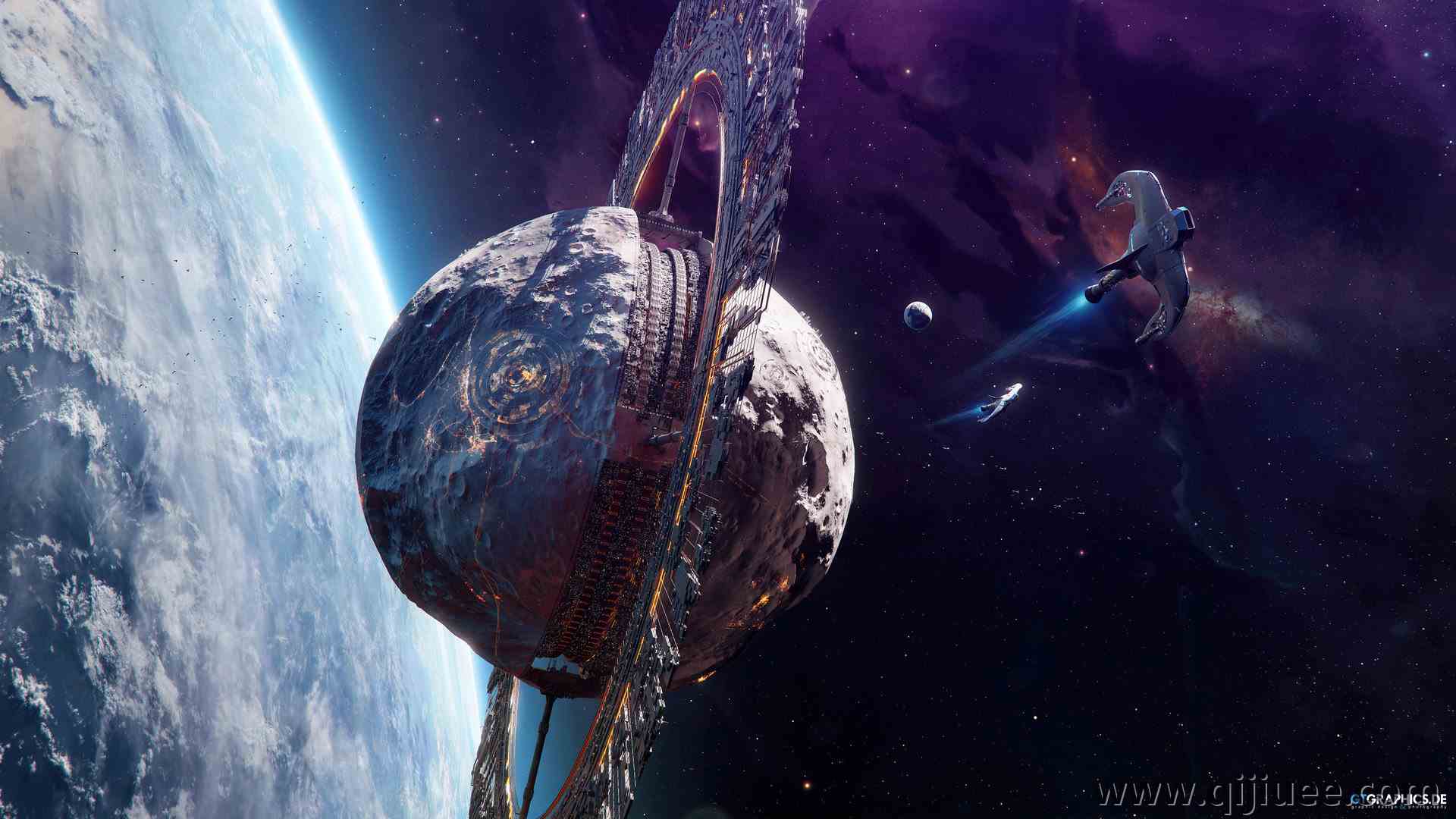 AI艺术 空间艺术 图片 插图 空间 行星 伽利 宇宙飞船 陨石 图形  电脑壁纸 4K壁纸3840 x 2160/1.71 MB-柒染云阁