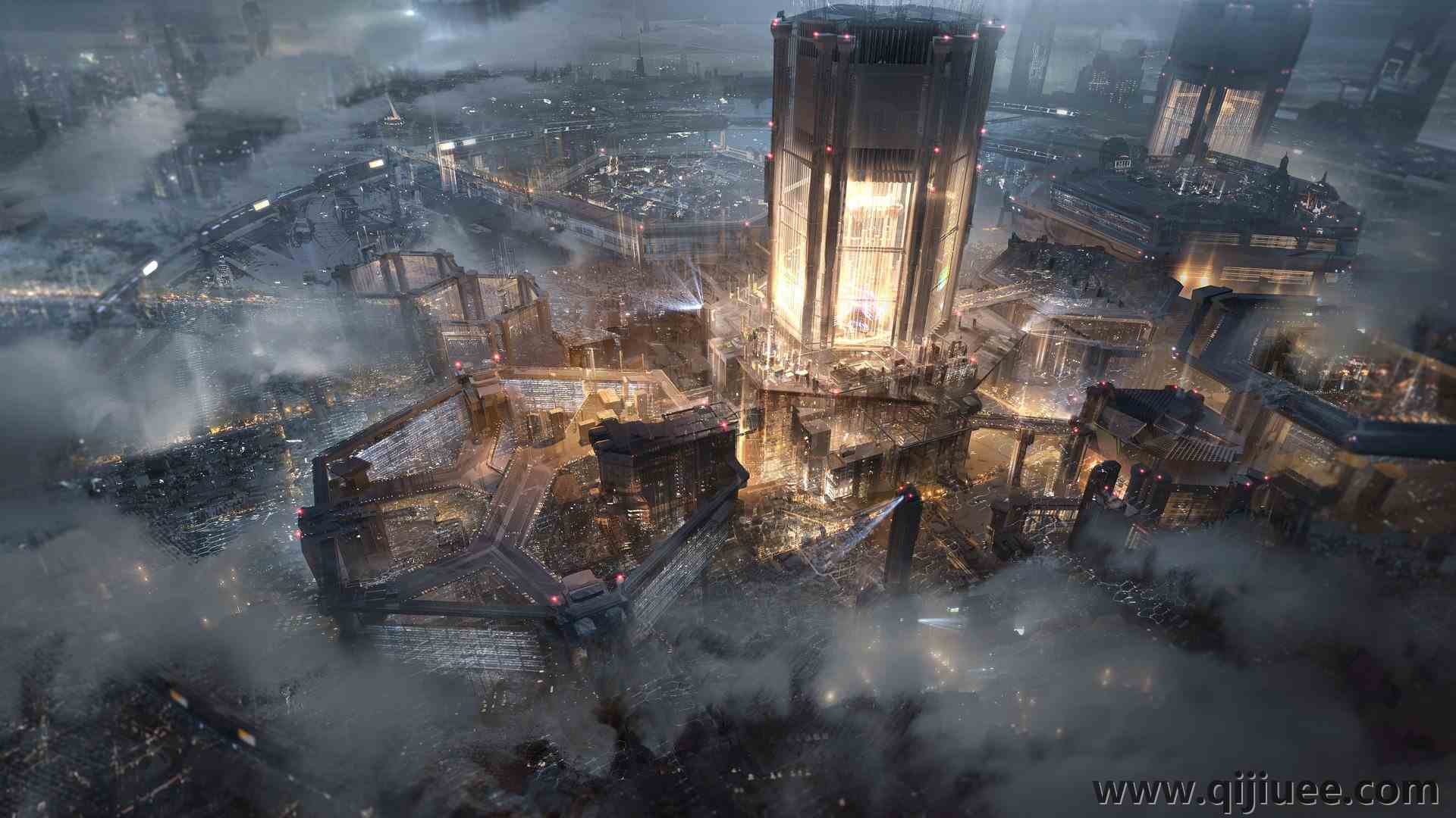 建筑 建筑 夜晚 雾 灯光 未来城市 五角形  电脑壁纸 4K壁纸4000 x 2320/1.33 MB-柒染云阁