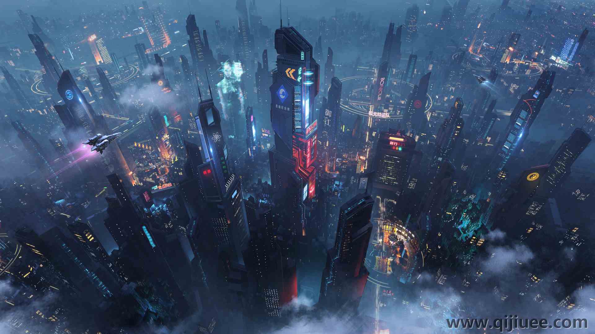 城市 夜晚 建筑 未来主义城市 未来主义  电脑壁纸 8K壁纸7680 x 3971/16.21 MB-柒染云阁