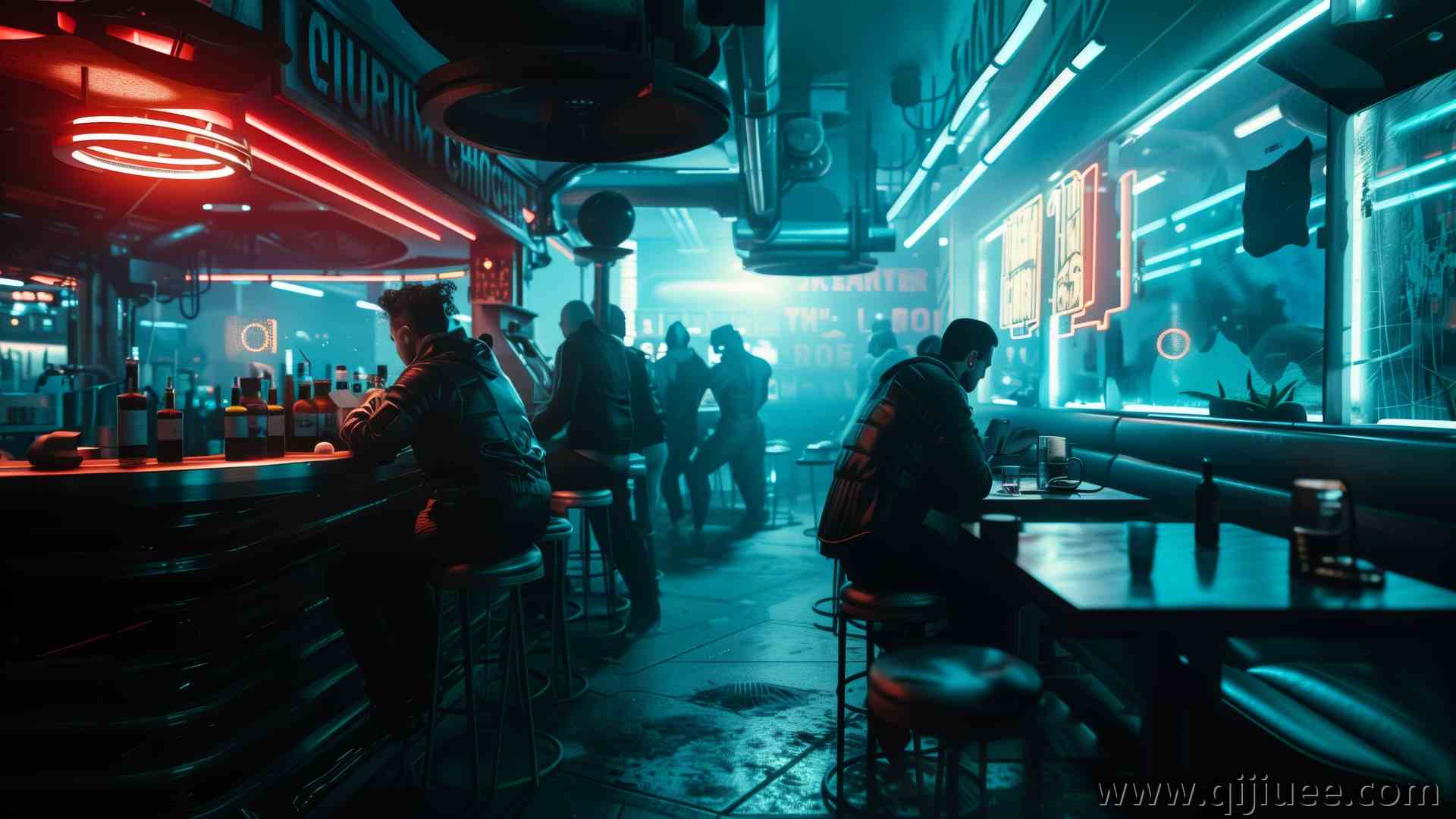 AI艺术 未来主义 赛伯朋克 科幻 霓虹灯 酒吧 黑暗 电脑壁纸 4K壁纸5824 x 3264/12.41 MB-柒染云阁