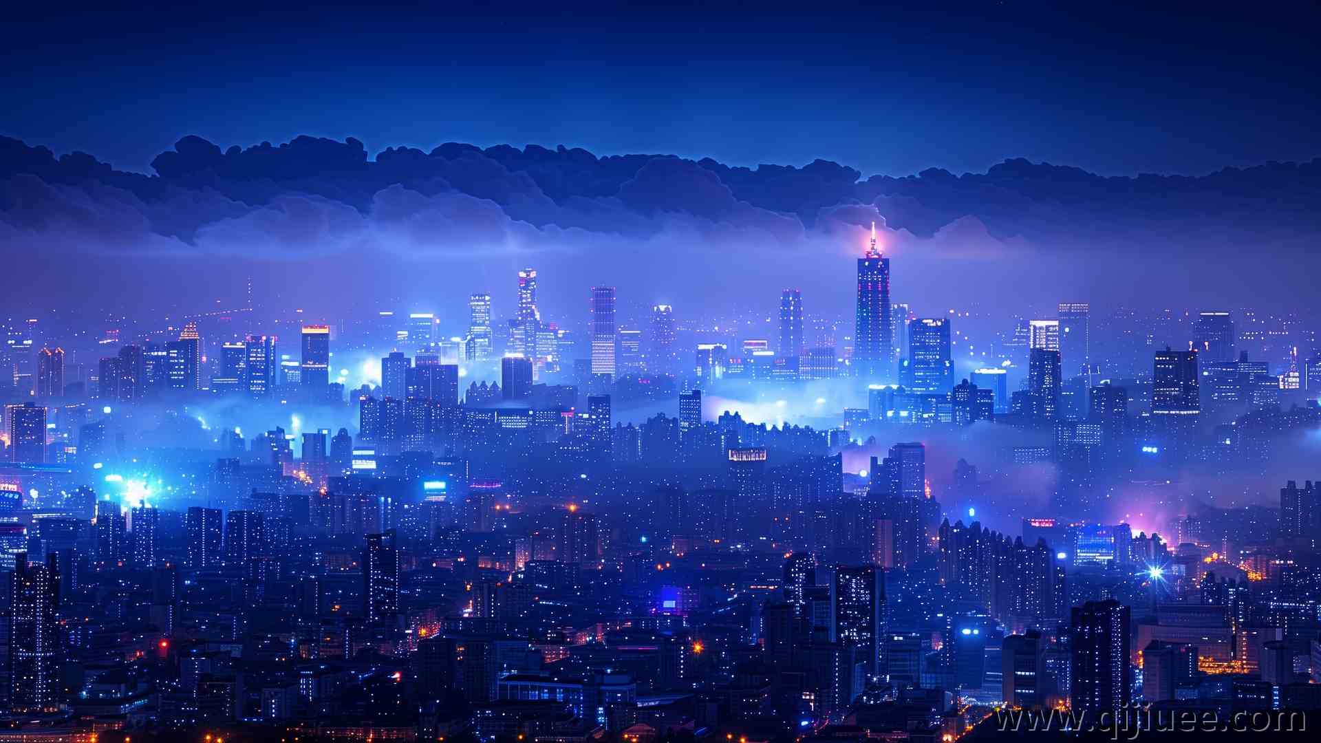 人工智能艺术 城市景观 夜 发光 蓝色 电脑壁纸 4K壁纸5824 x 3264/11.07 MB-柒染云阁