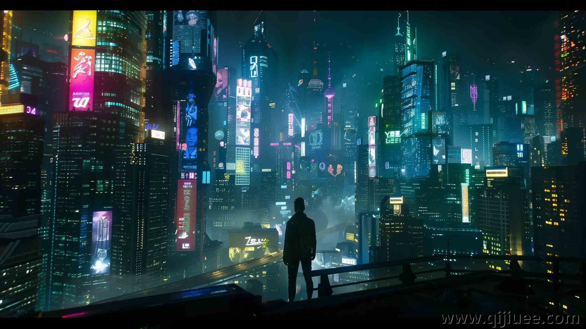 AI艺术 赛伯朋克 城市景观 霓虹灯 剪影 电脑壁纸 4K壁纸5824 x 3264/11.21 MB-柒染云阁