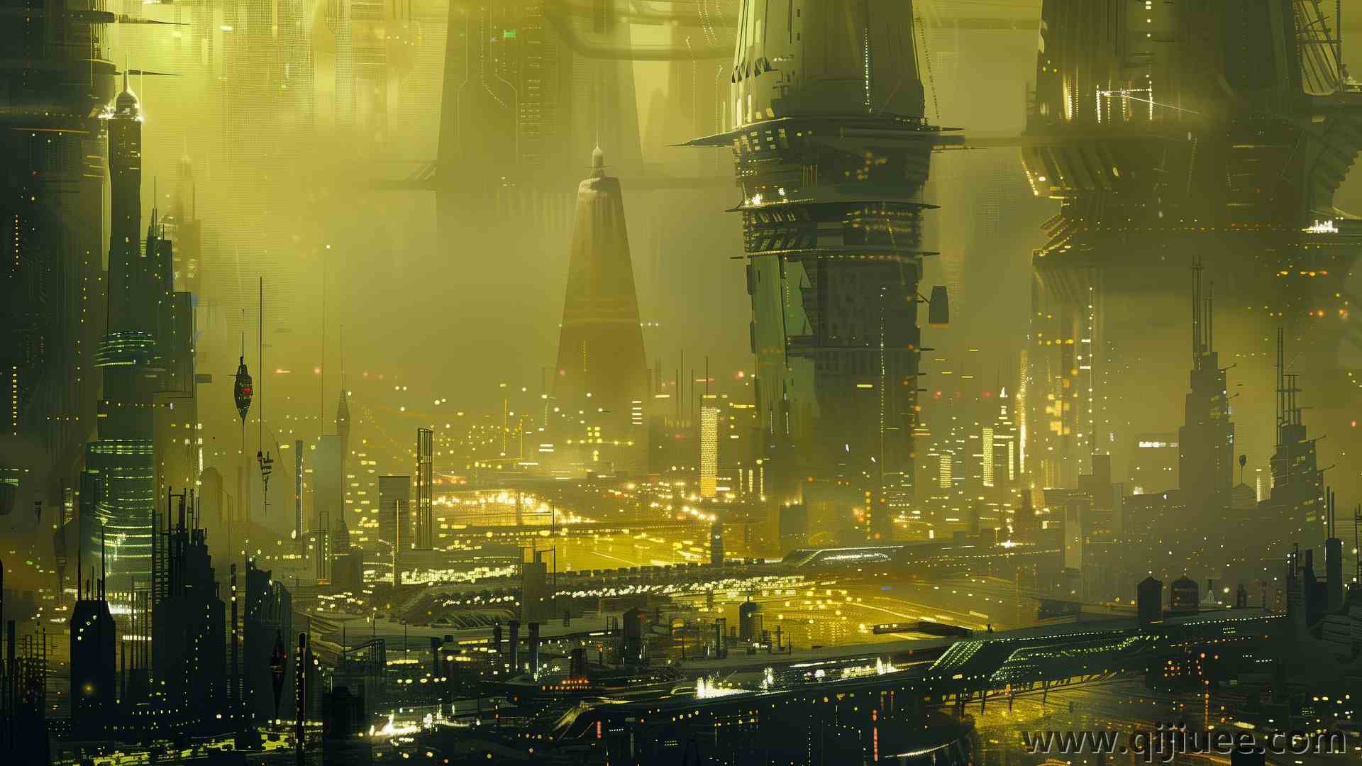 概念艺术 摩天大楼 城市景观 插图  电脑贴纸 4K贴纸5824 x 3264/15.36 MB-柒染云阁