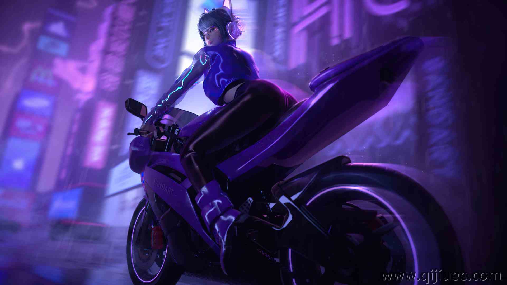 女性 摩托车 赛博朋克 3840 x 2448/2.83 MB-柒染云阁