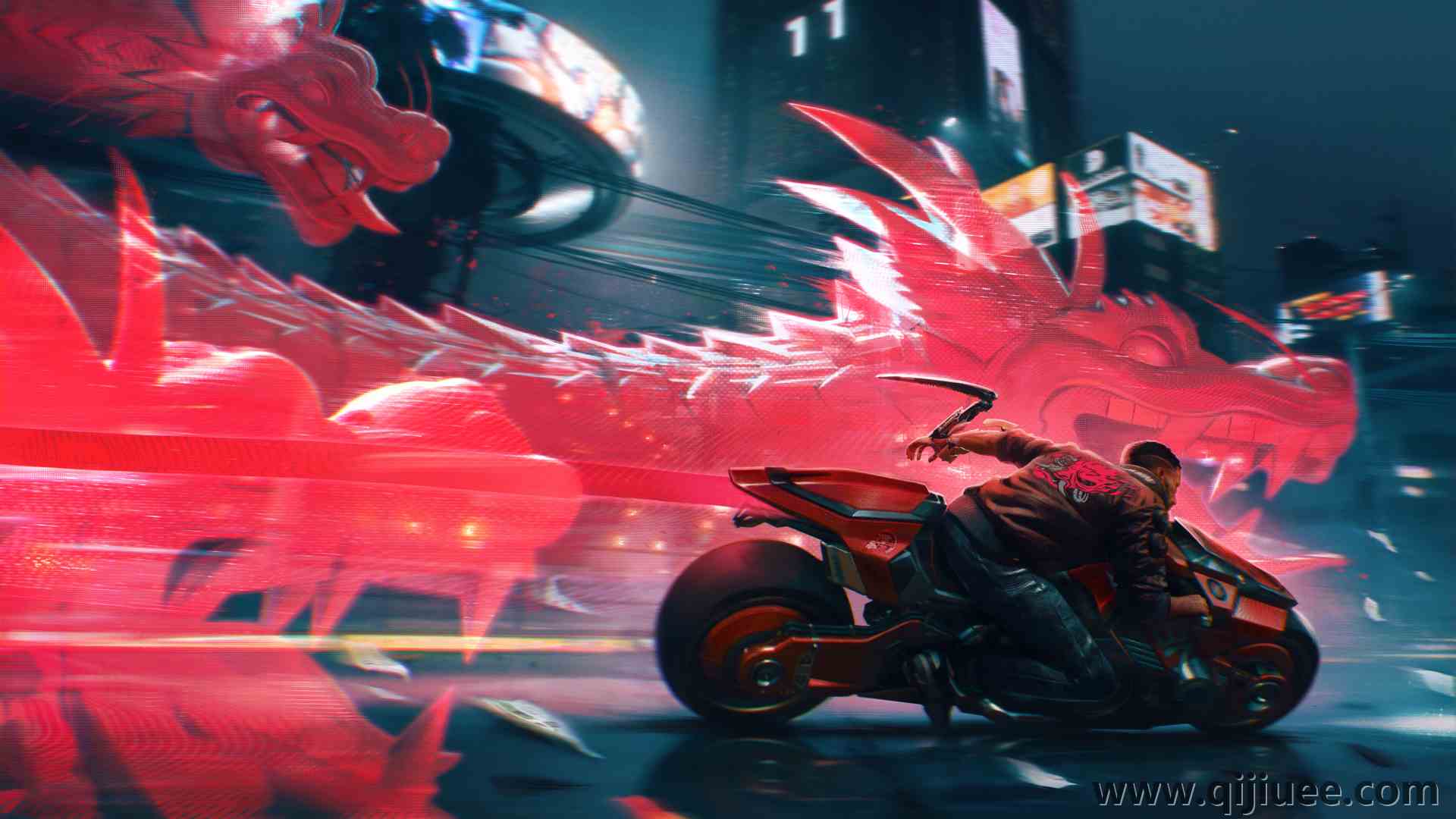 网络 赛博朋克 赛博朋克 龙 摩托车 夜  电脑壁纸 4K壁纸3840 x 2160/16.18 MB-柒染云阁