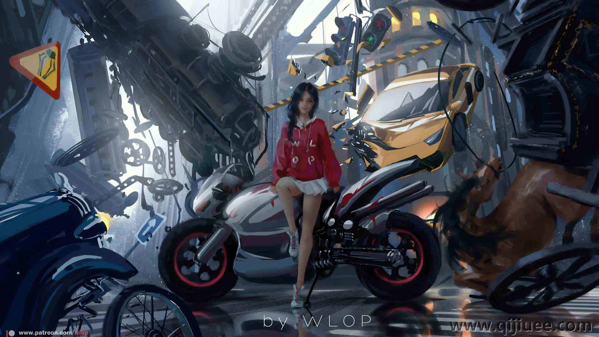 女性 深色头发 AI艺术 摩托车  电脑壁纸 4K壁纸3840 x 2233/3.36 MB-柒染云阁