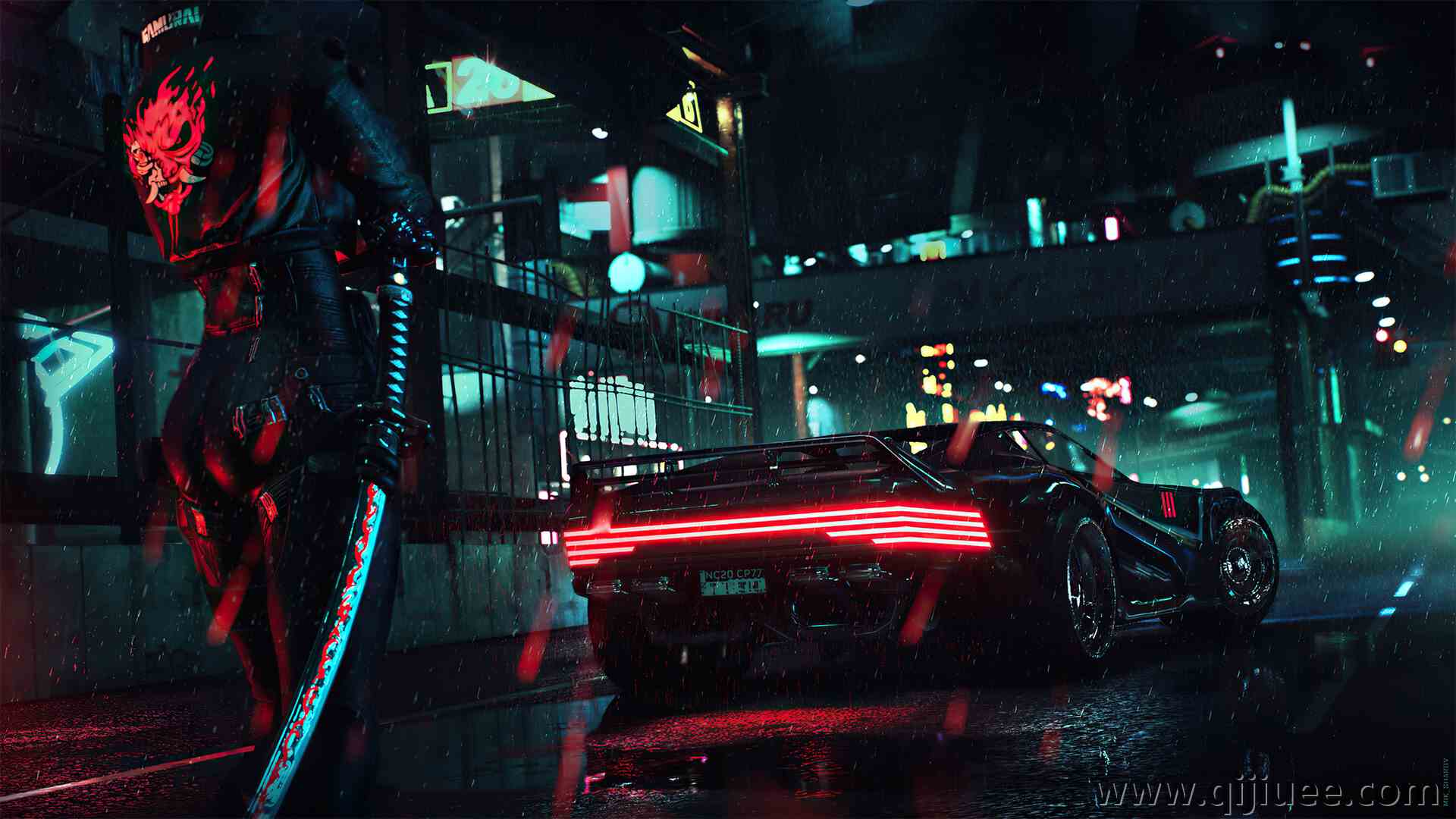 电子游戏 武士 汽车 雨 赛博朋克 电脑壁纸 4K壁纸3840 x 2160/4.22 MB-柒染云阁