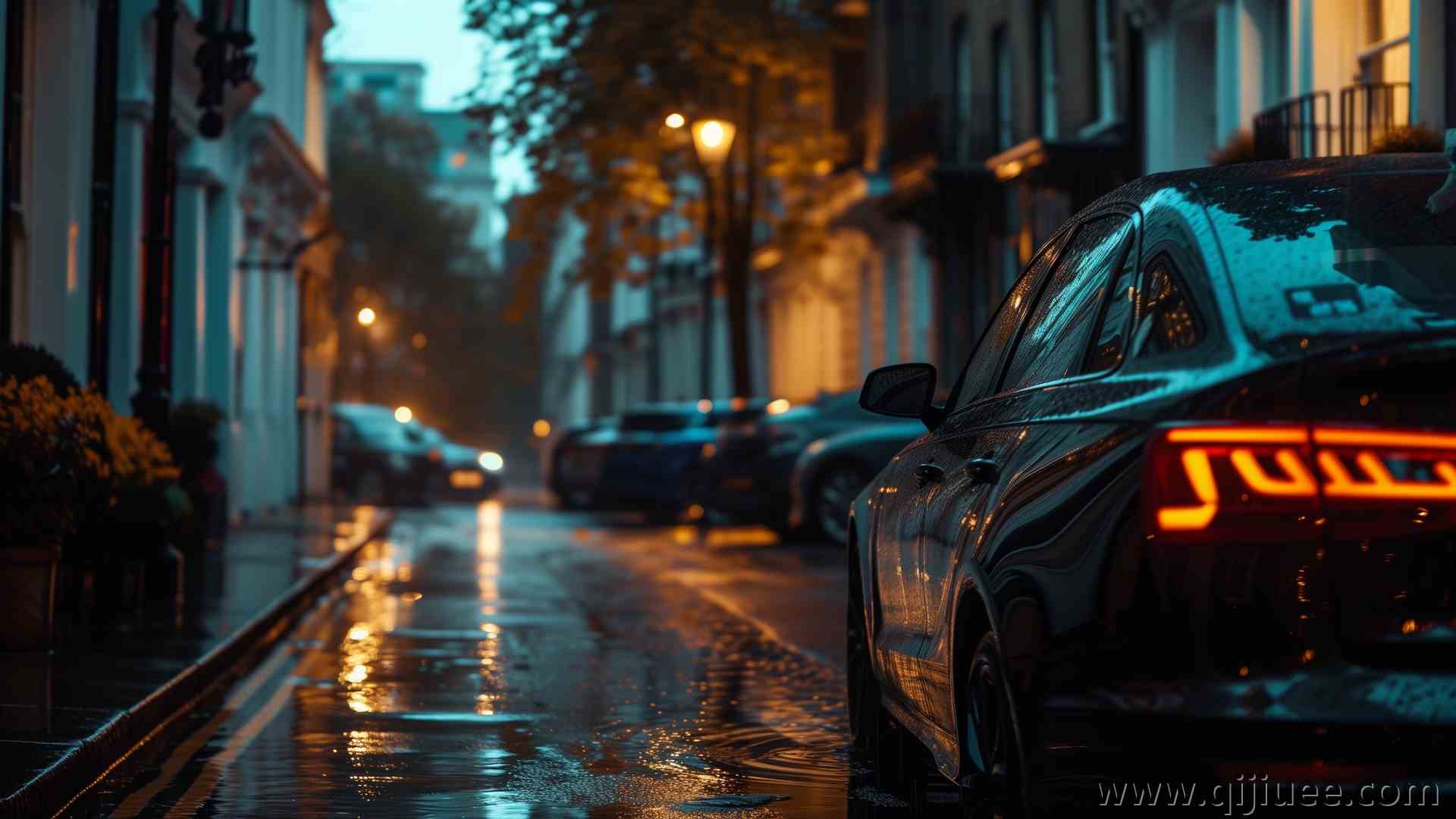 AI艺术 汽车 尾灯 蓝色小时 街道 电脑壁纸 4K壁纸5824 x 3264/12.37 MB-柒染云阁