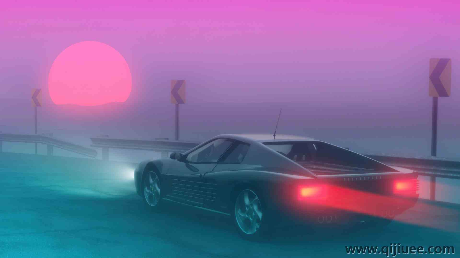 法拉利 日落 薄雾 超级跑车 电脑壁纸 4K壁纸3840 x 2160/2.17 MB-柒染云阁